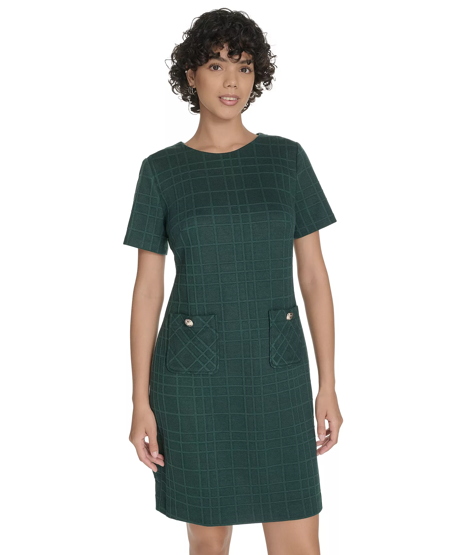Petite Short Sleeve Knit Shift Dress - Cypress - 0P