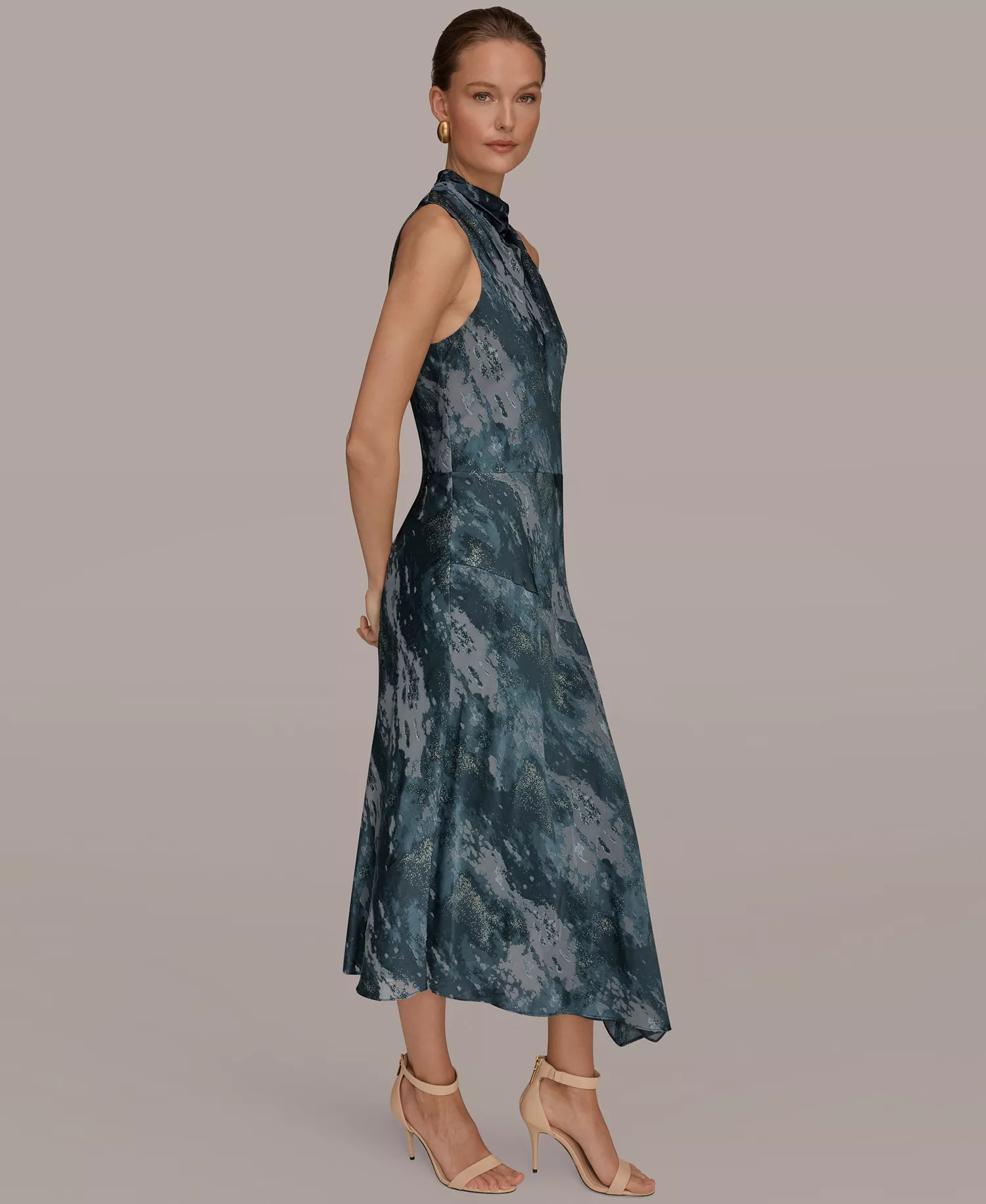 Women's Sleeveless High Neck Midi Dress - Blue Combo/Gold - 10