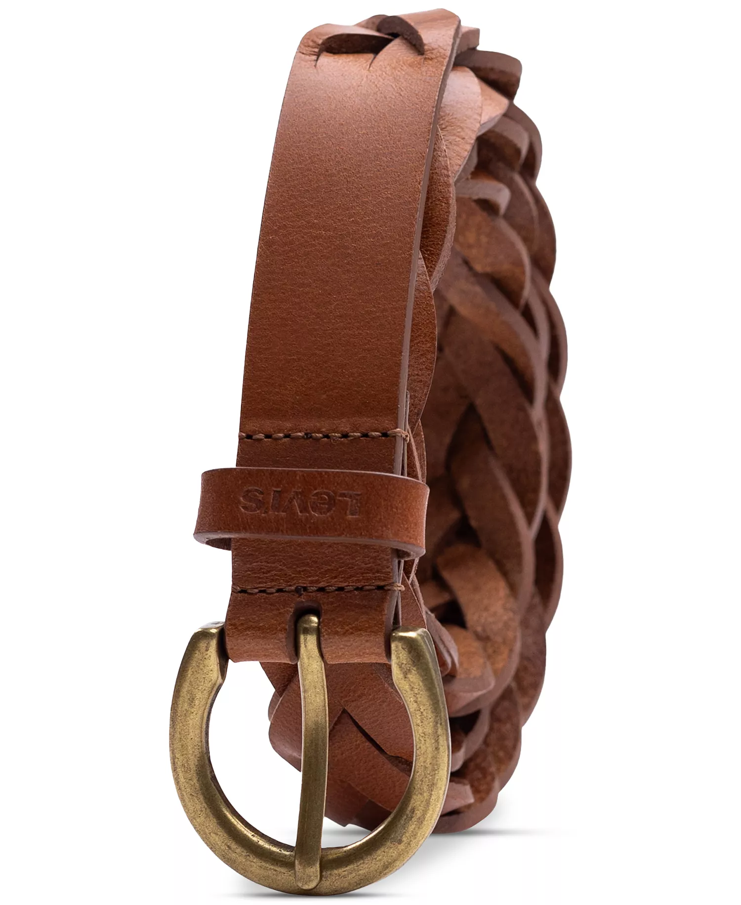 Women's Braided Leather Skinny Belt - Tan - L