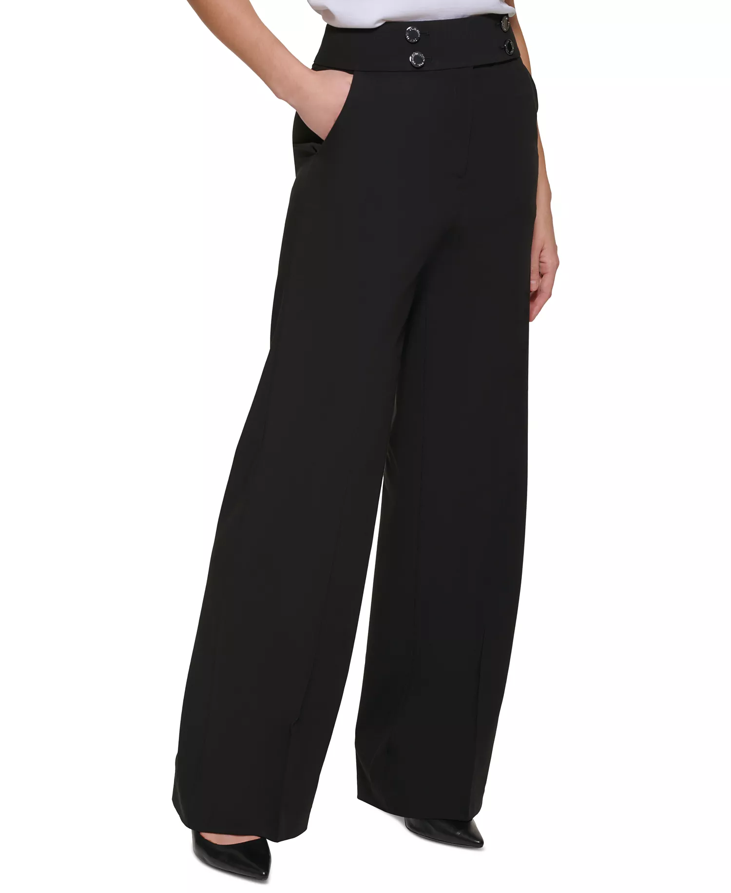 Women's Whitney Button Front Wide Leg Pants - Black - 0