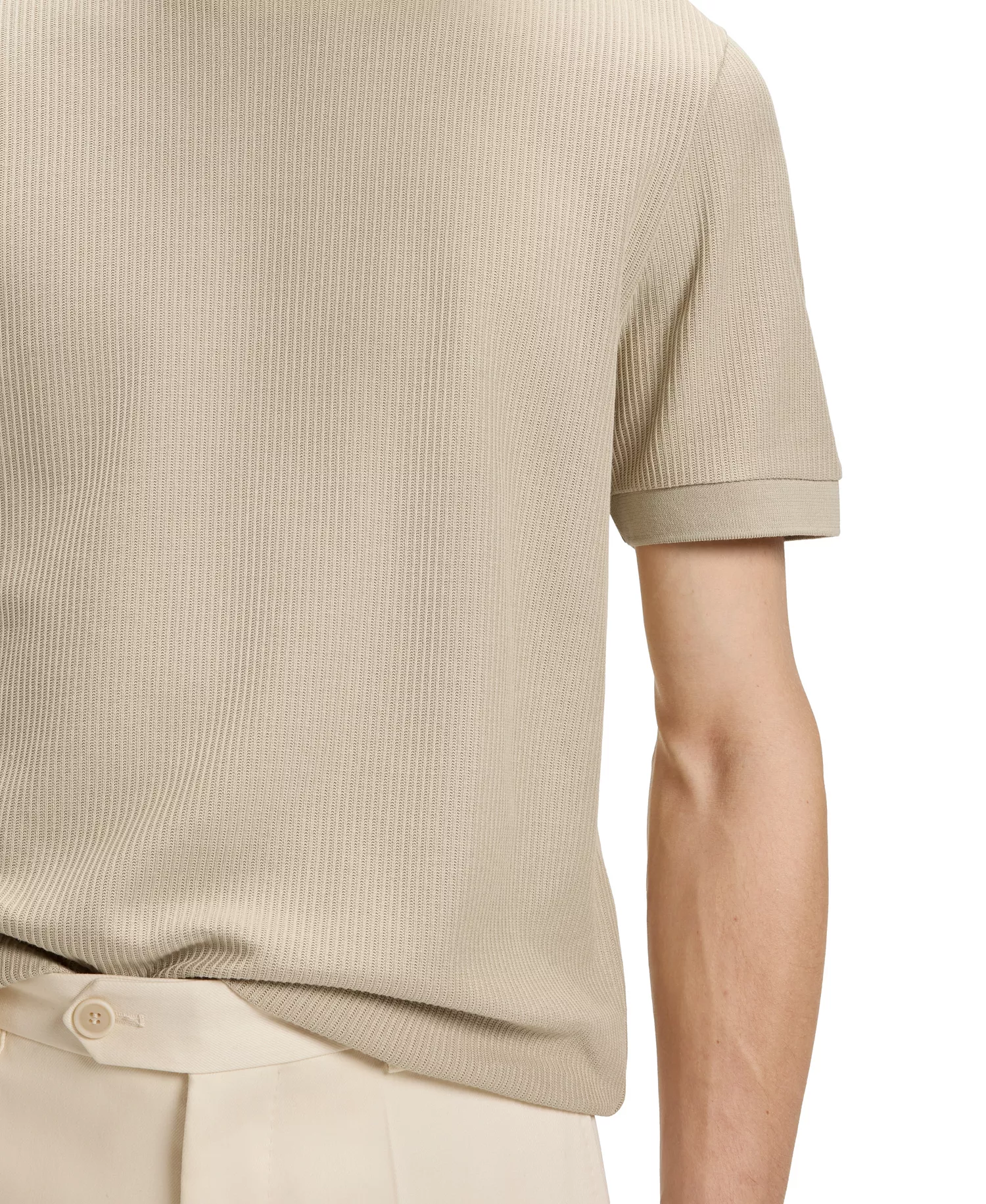 Men's Regular-Fit Structured Cotton T-Shirt - Open Beige - 2XL