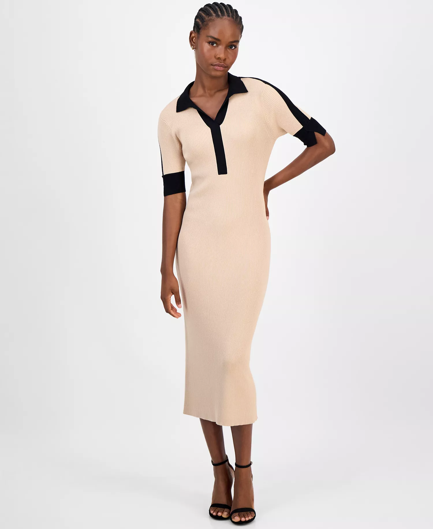 Women's Contrast-Trim Bodycon Dress - Stone Camel Heather - L