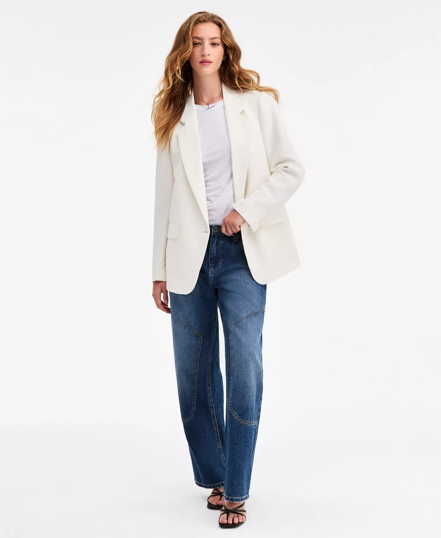 Women's Oversized Crepe Blazer, Macy's Exclusive - Crema - L