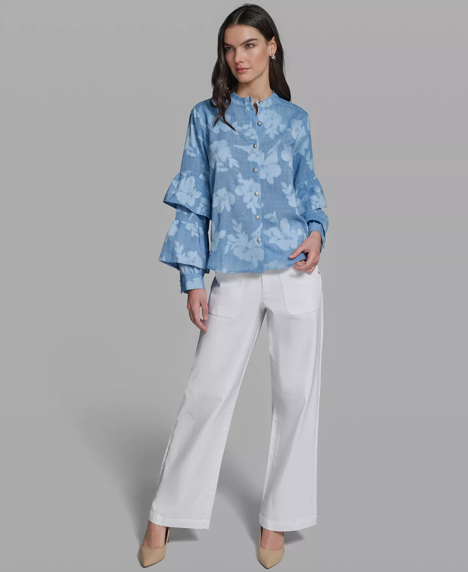 Women's Long-Sleeve Mock Neck Shirt - Medium Wash - L