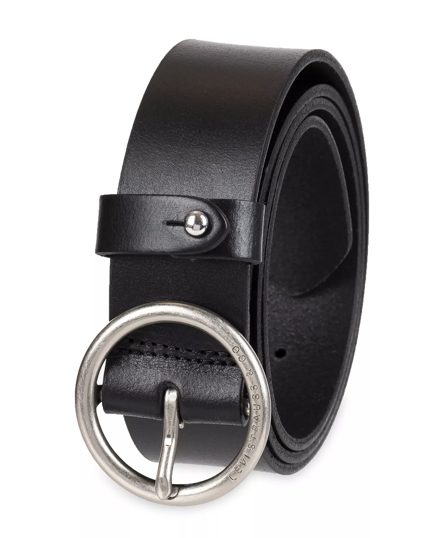 Women's Circular Center Bar Buckle Leather Belt - Black - L