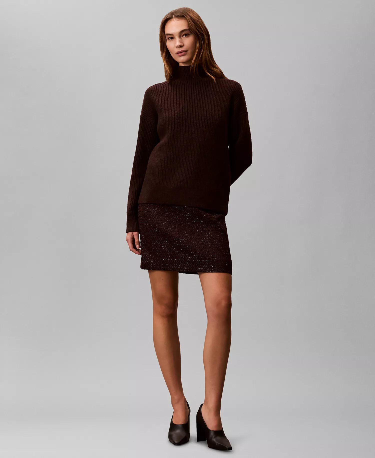 Women's Relaxed Turtle Neck Sweater - Mocha Brown - S