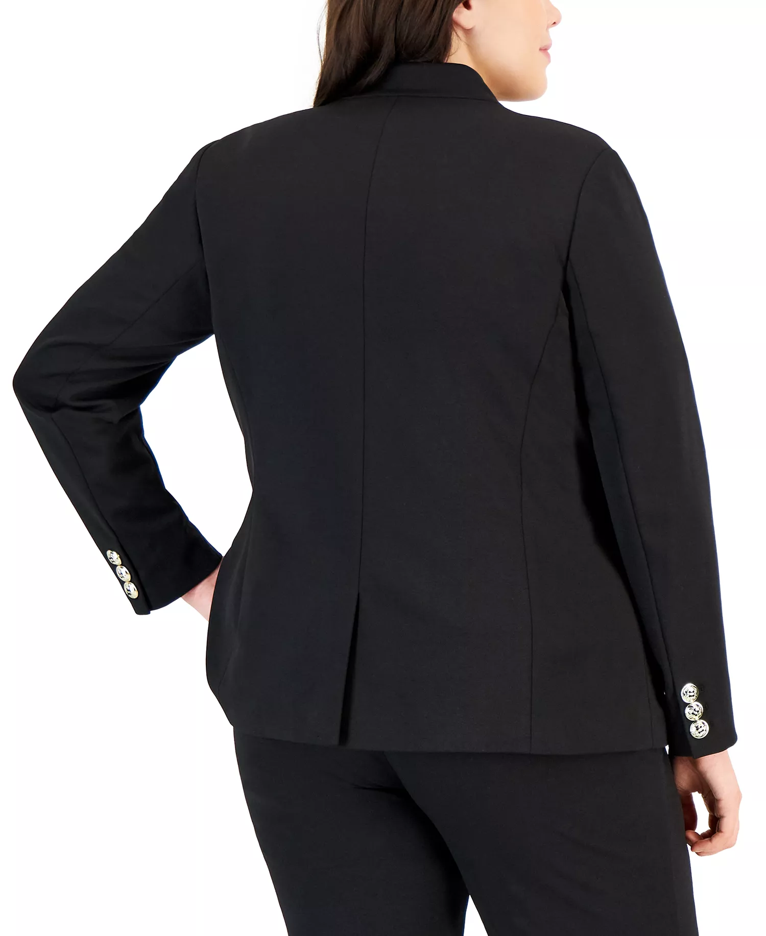 Plus Size Ponte Faux-Double-Breasted Blazer  - Black - 14W