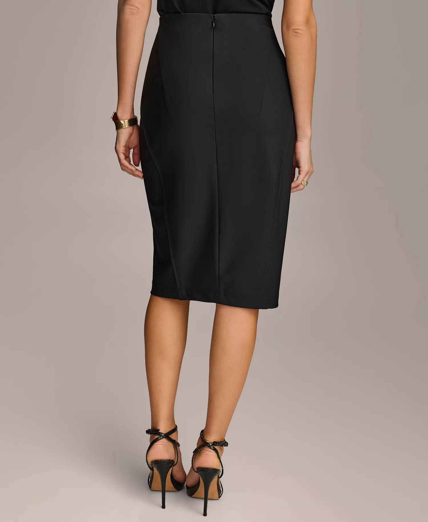 Women's Zip-Slit Pencil Skirt - Black - L