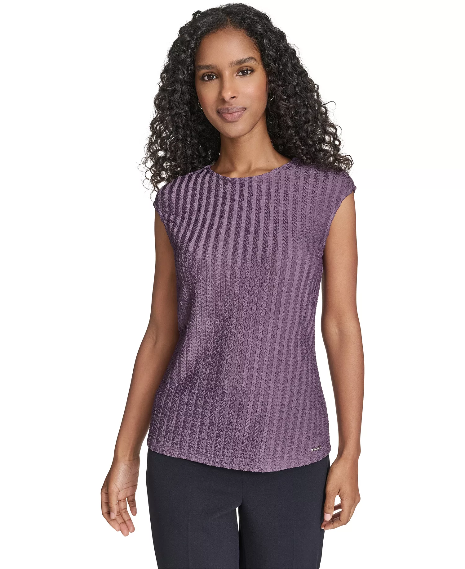Petite Cap Sleeve Textured Knit Top - Winter Plum - P/XL