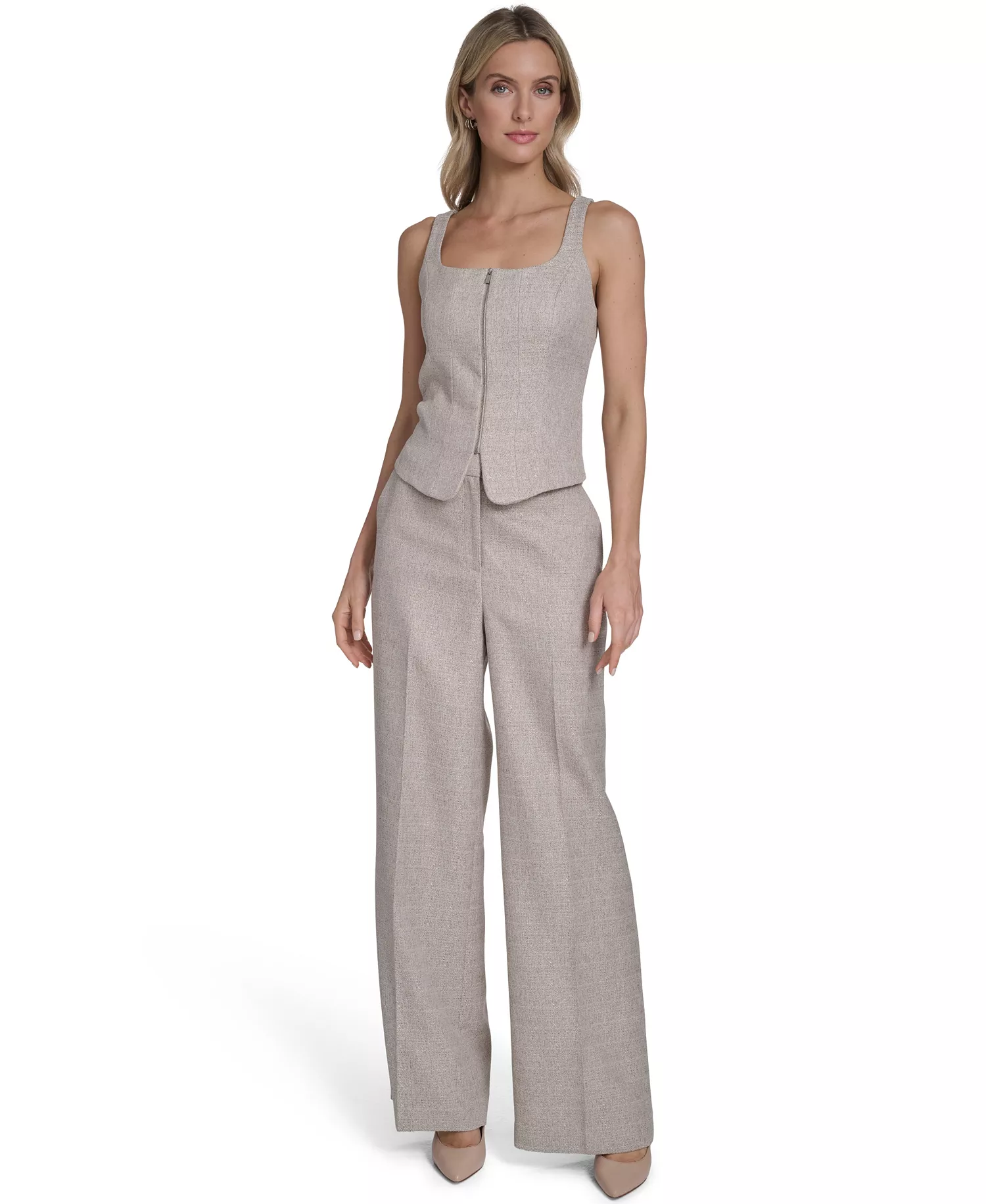 Women's Zip-Front Novelty Vest - Latte Multi - 10