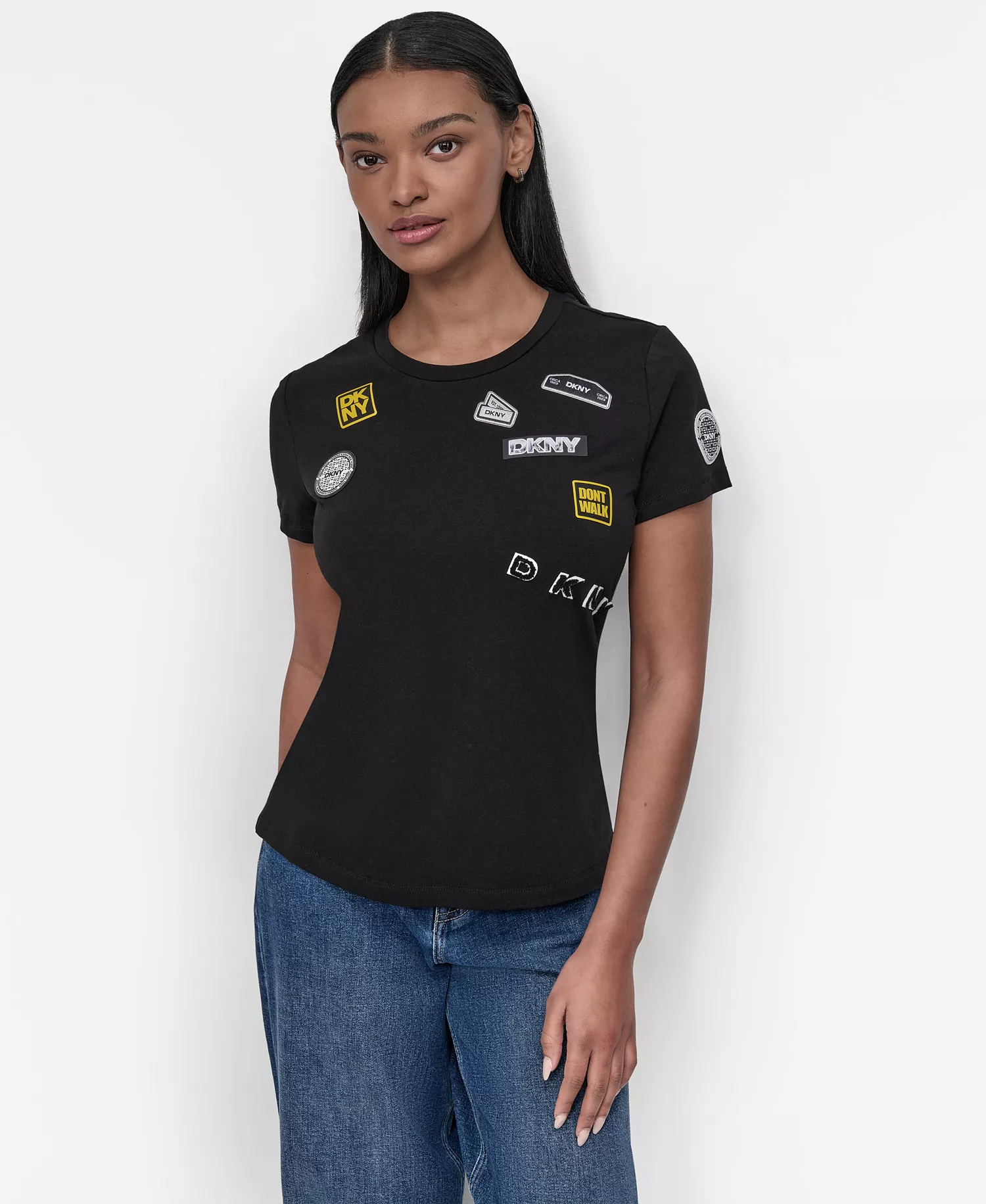 Women's Pins And Patches Crewneck T-Shirt - Black - L