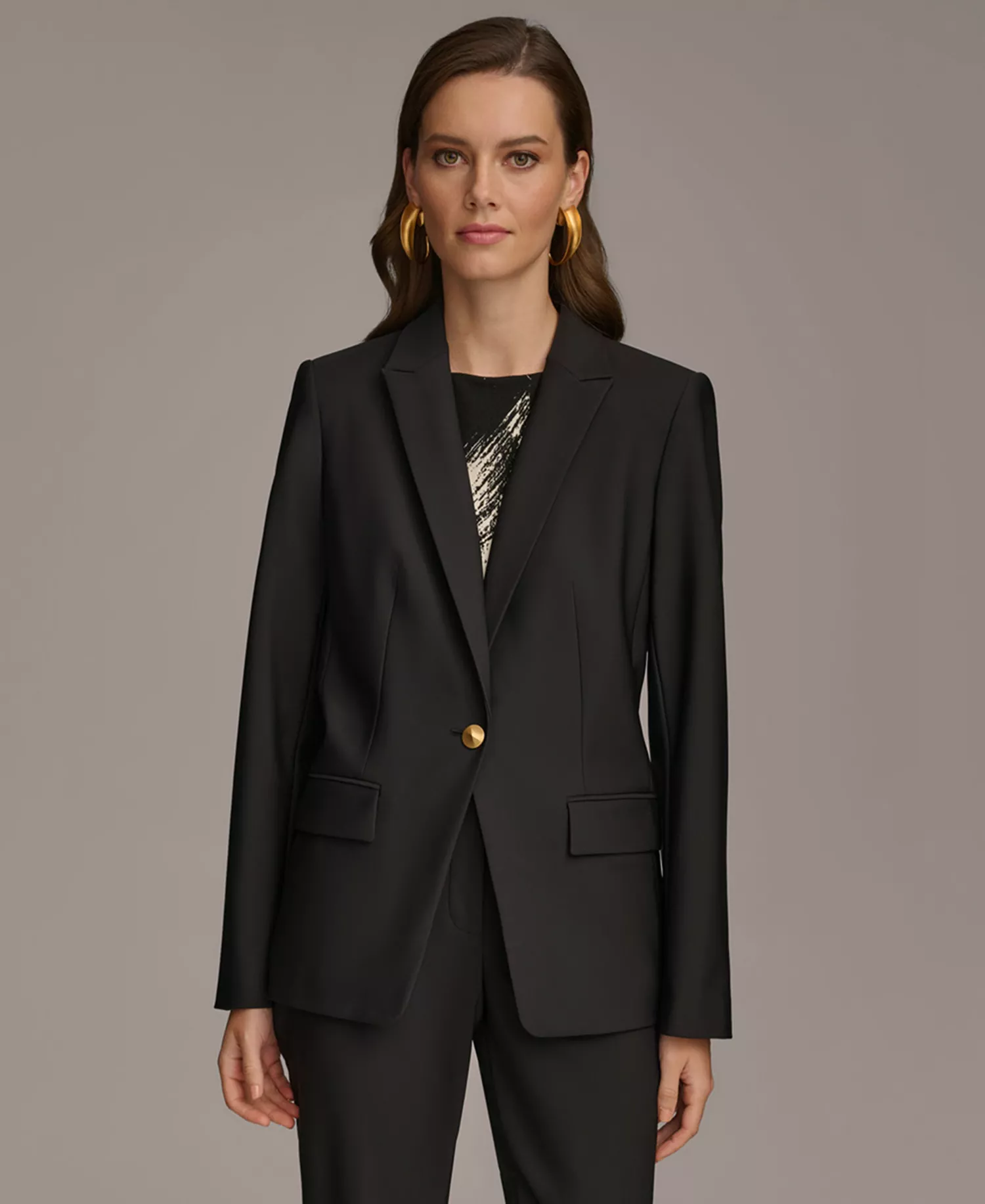Women's One Button Blazer & Slim Leg Ankle Pant - Black - 0