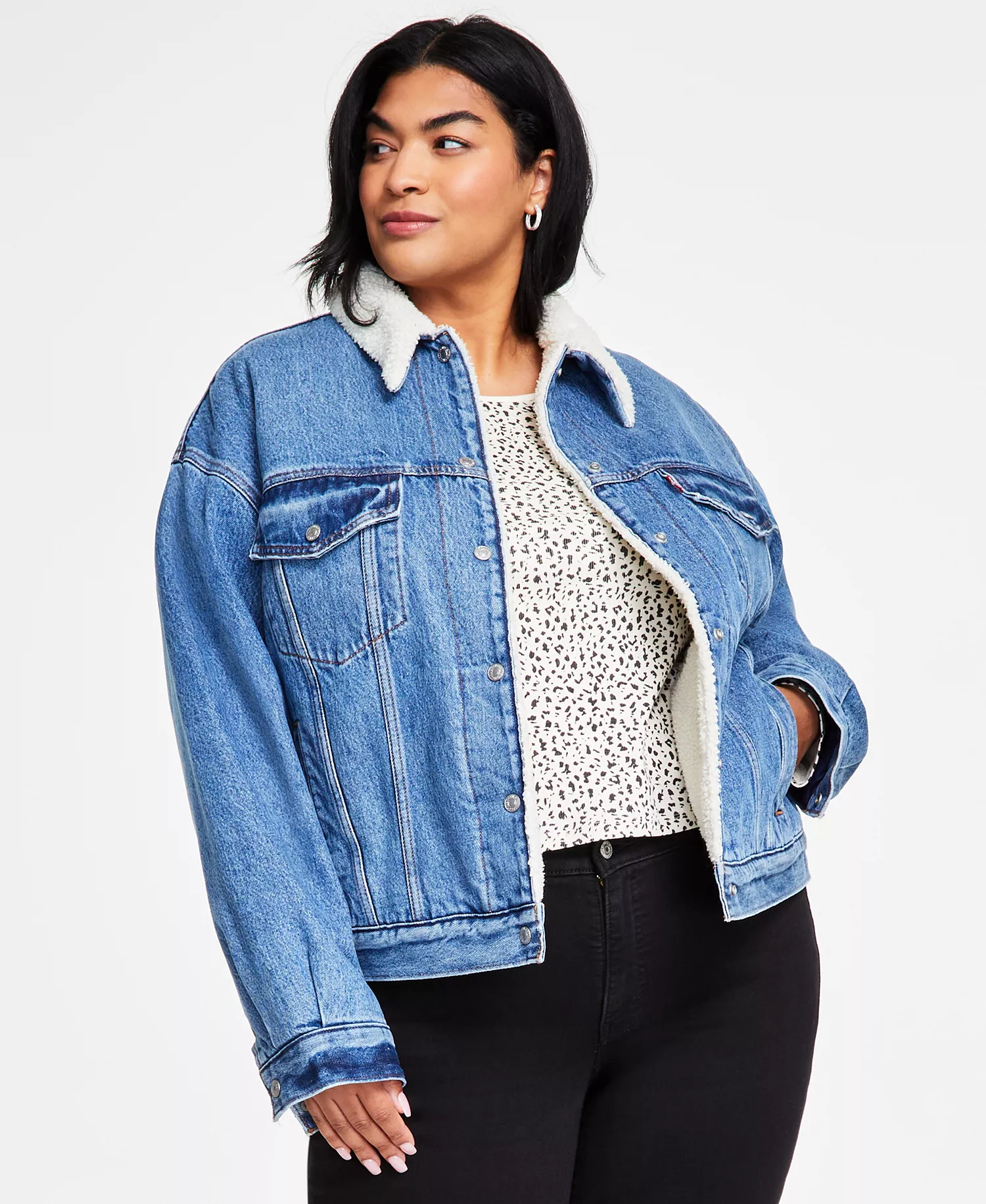 Plus Size '90s Sherpa Cotton Long-Sleeve Trucker Jacket - Inner Adventure - 1X