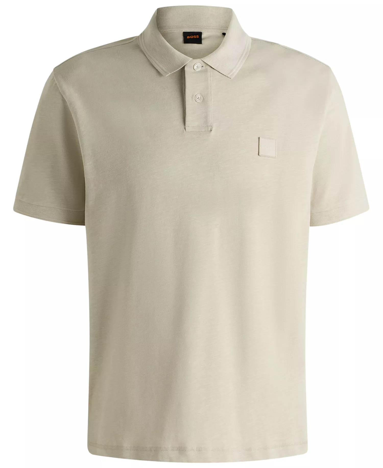 Men's Logo Badge Slub Cotton-Linen Polo Shirt - Open Beige - L