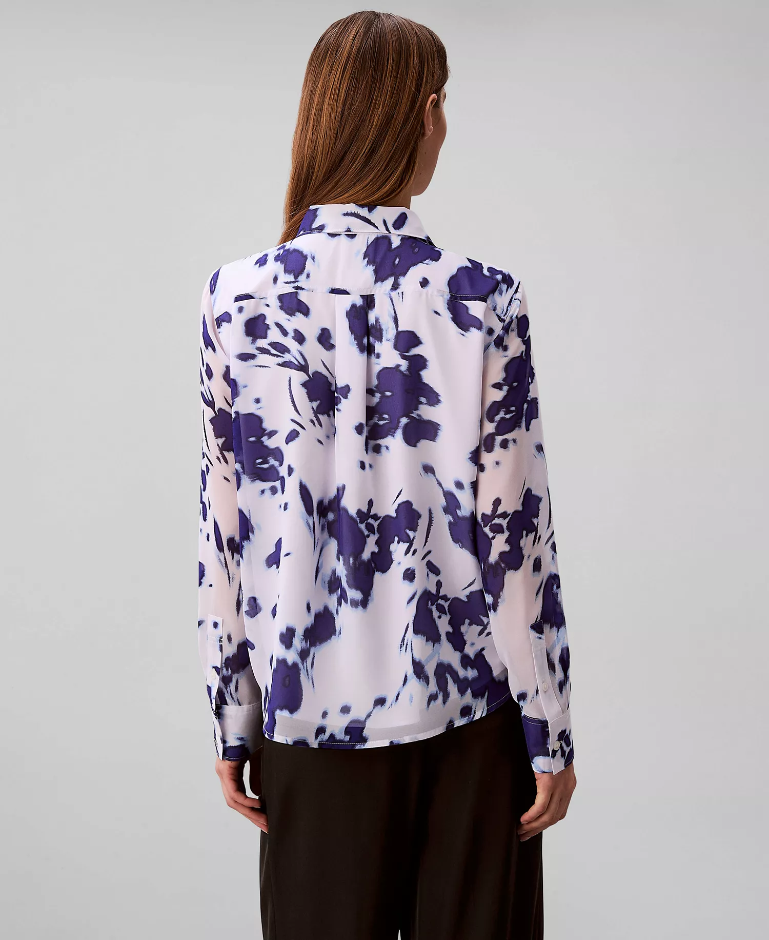 Women's Printed Relaxed Button-Down Shirt - Brilliant White Swept Floral Print - L