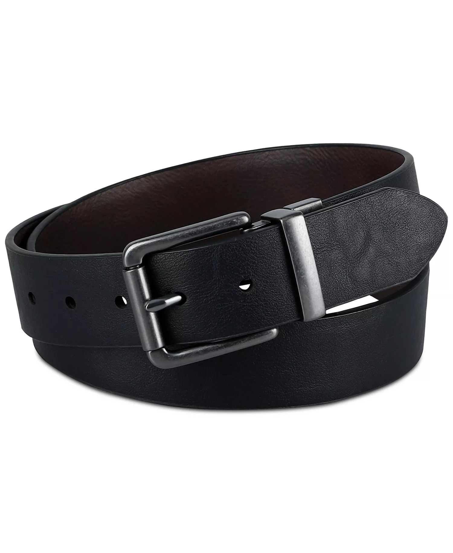 Men's Logo Buckle Stretch Reversible Leather Belt - Black/Brown - L (38-40)