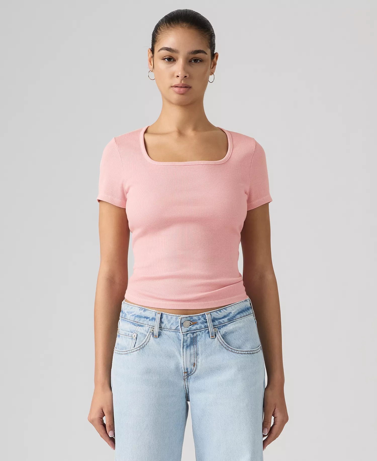 Women's Essential Square Neck T-Shirt - Garment Dye Fa191913 Coral Blush - L