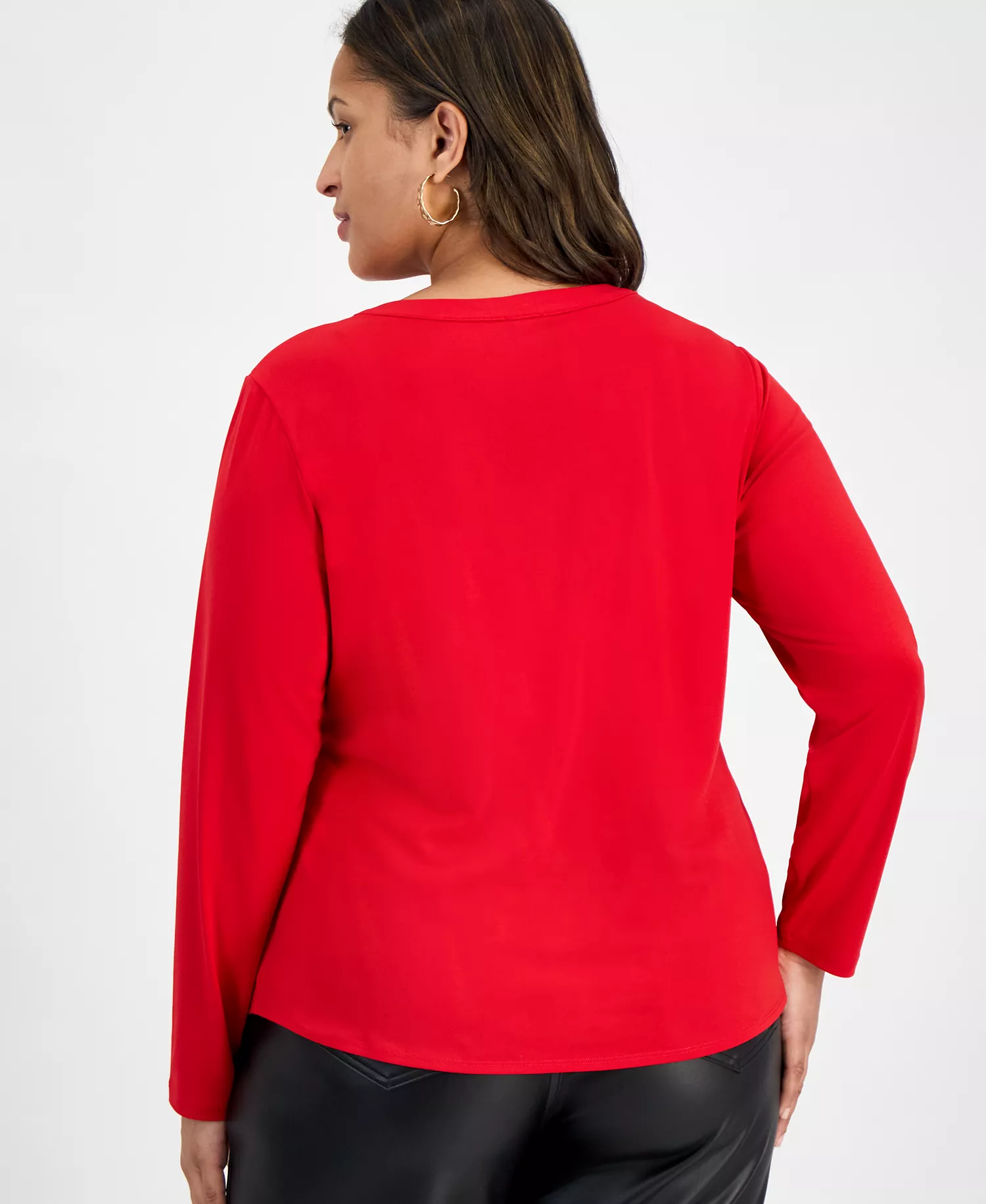 Plus Size V-Neck Long-Sleeve Blouse, Macy's Exclusive  - Real Red - 0X