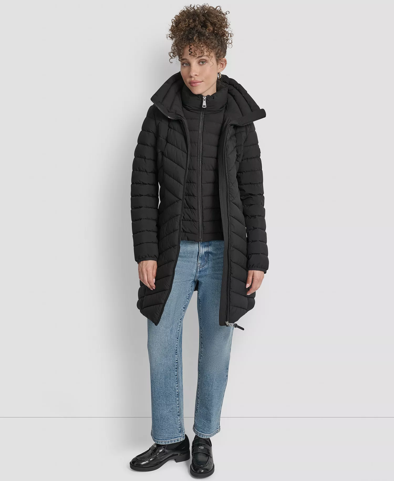 Women's Bibbed Packable Puffer Coat - Black - L