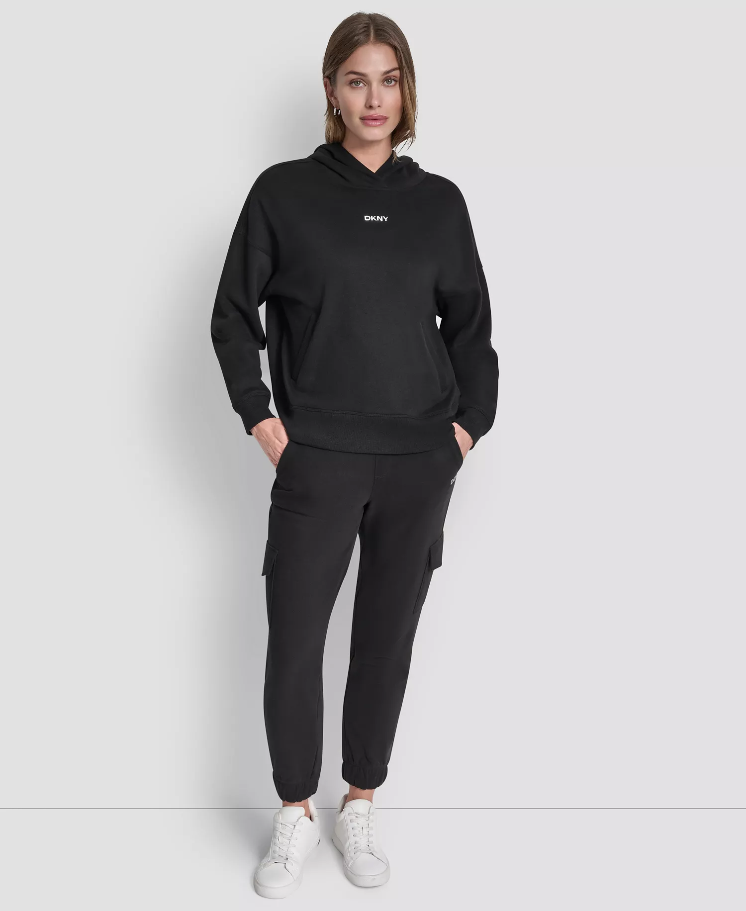 Women's Metallic Bubble Logo Drop Shoulder Pull-On Hoodie - Black - L