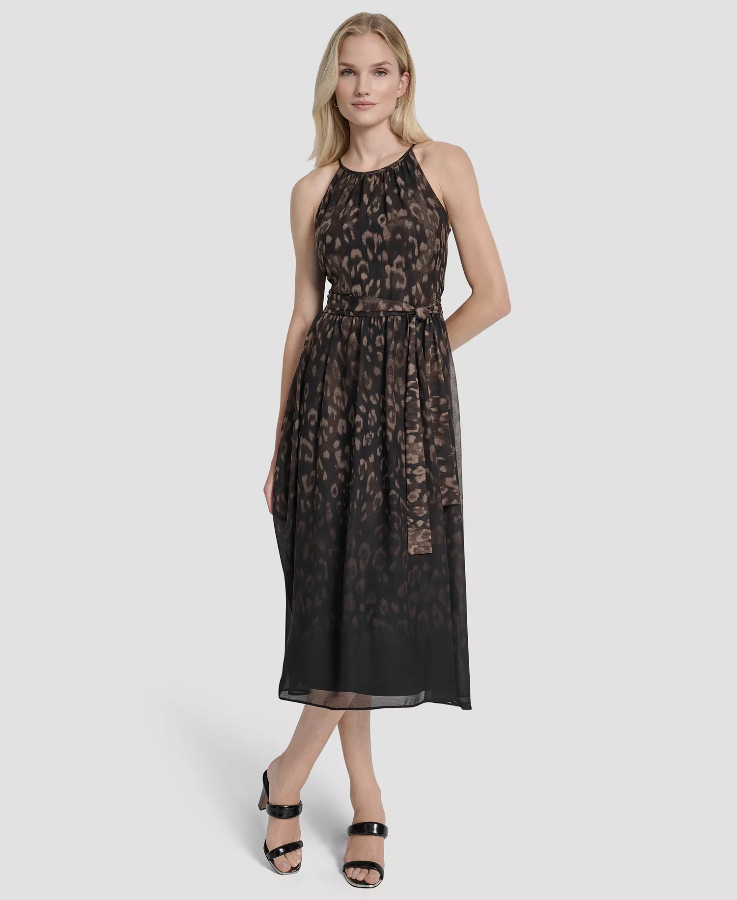 Women's Fit and Flare Sleeveless Crew Neck Midi Dress - Chocolate/Black - 10