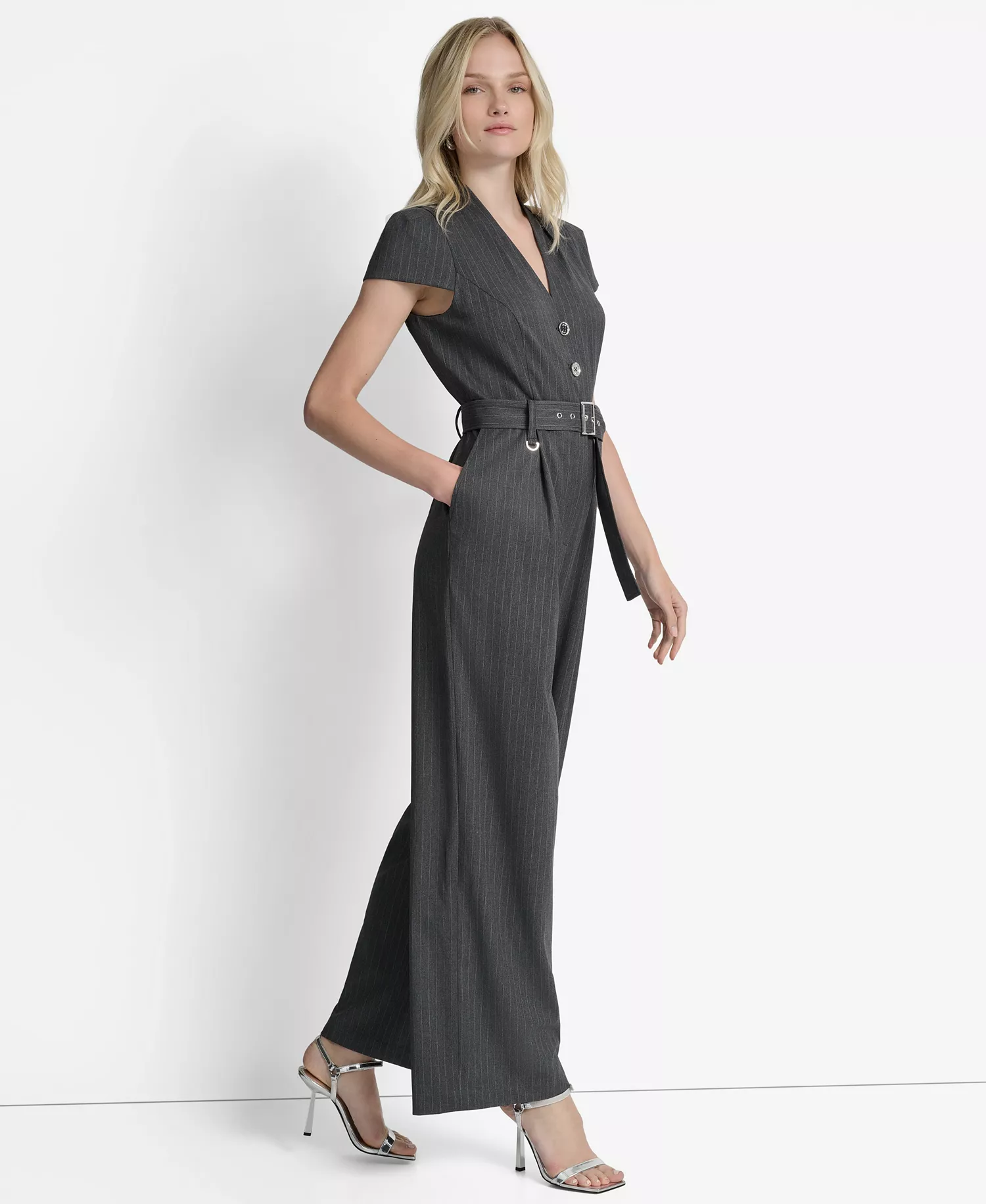 Women's Cap Sleeve V-Neck Jumpsuit - Heather Grey - 10