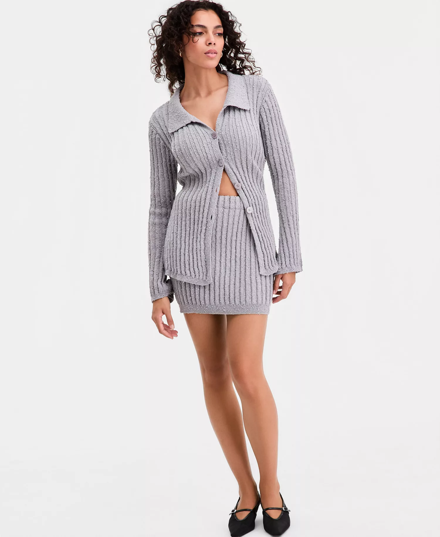 Women's Ribbed Sweater Skirt, Macy's Exclusive - Light Grey - L