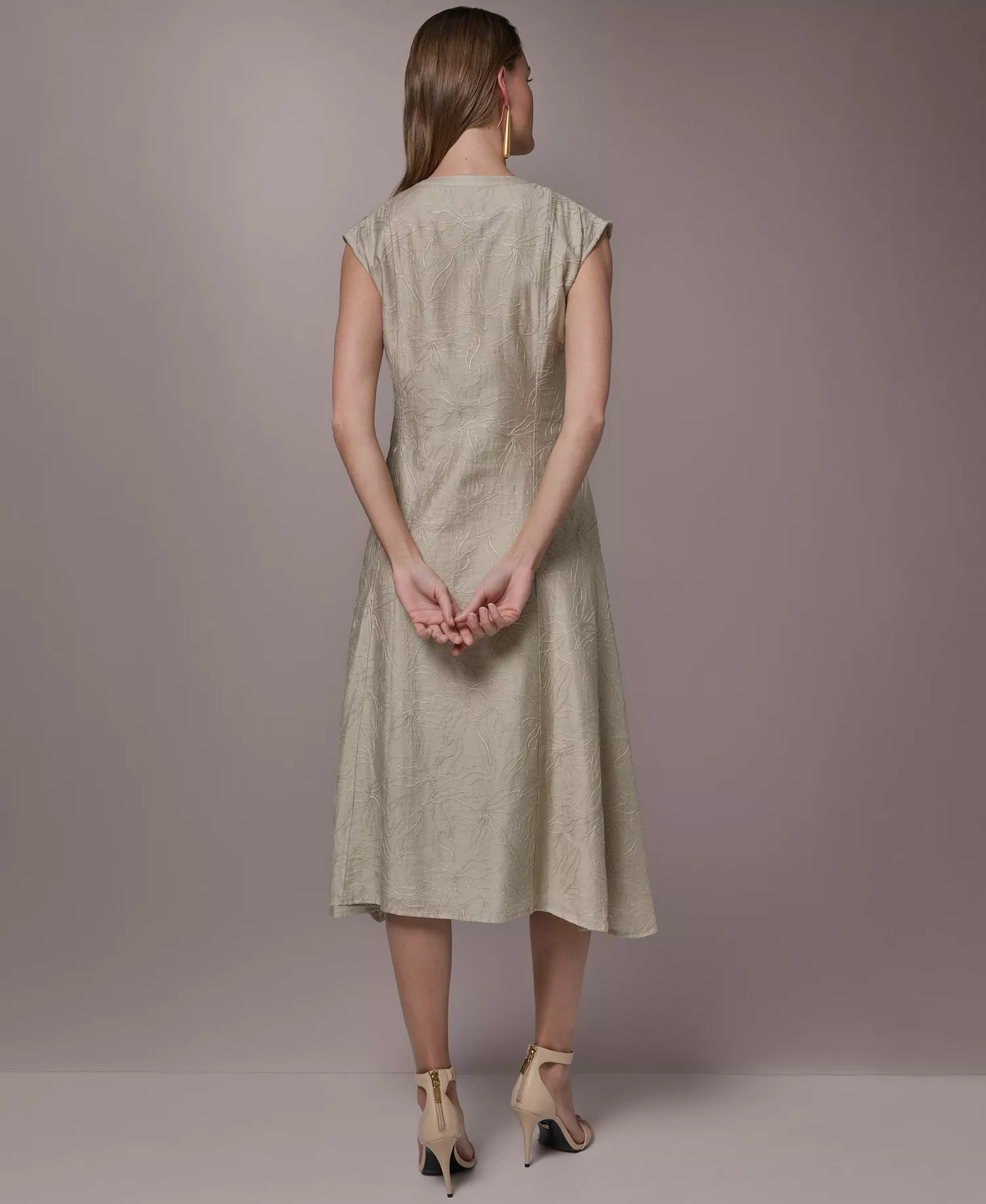Women's Embroidered Belted Dress - Tuscan Grey - L