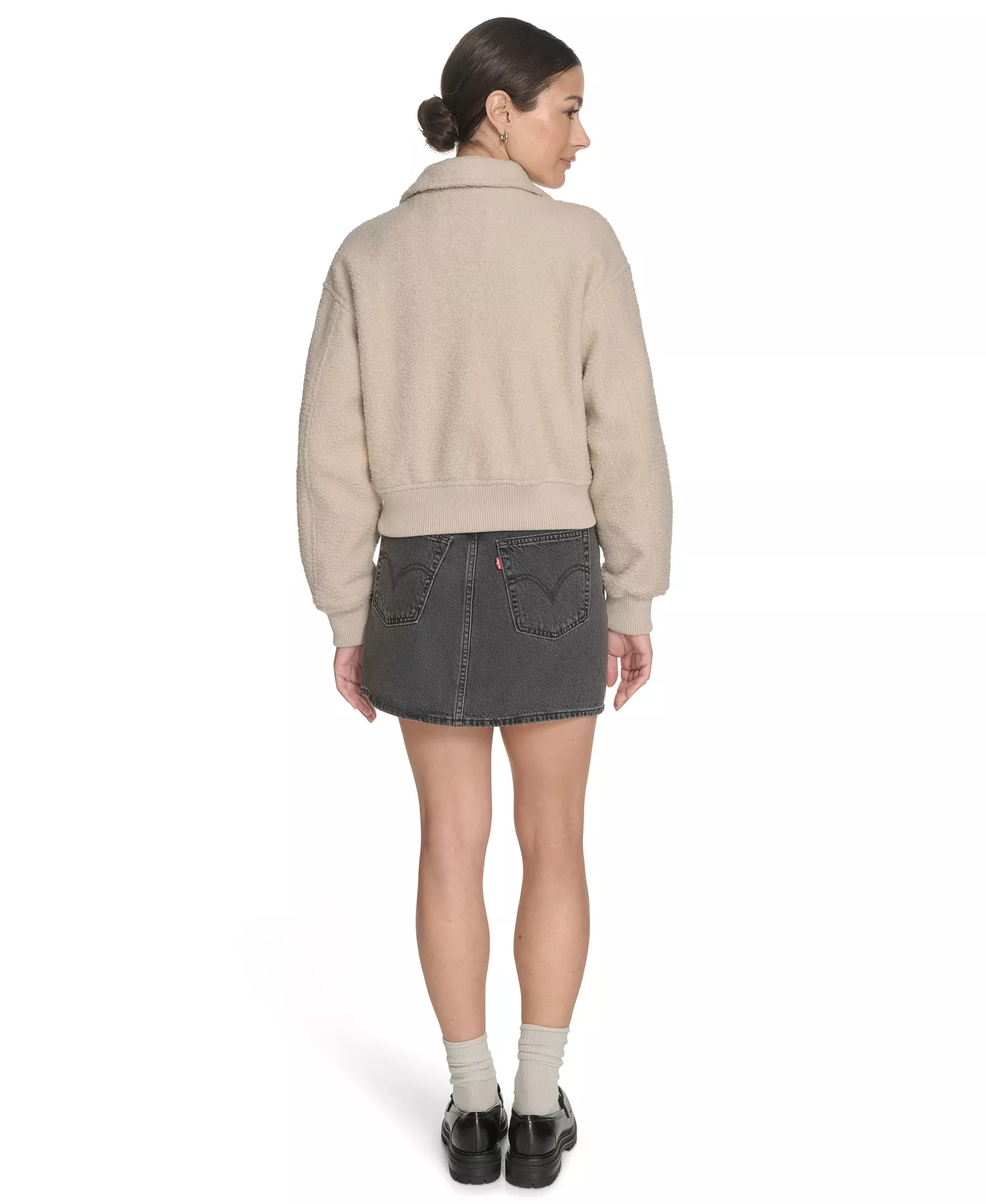 Women's Laydown Collar Bomber Jacket - Cream - L