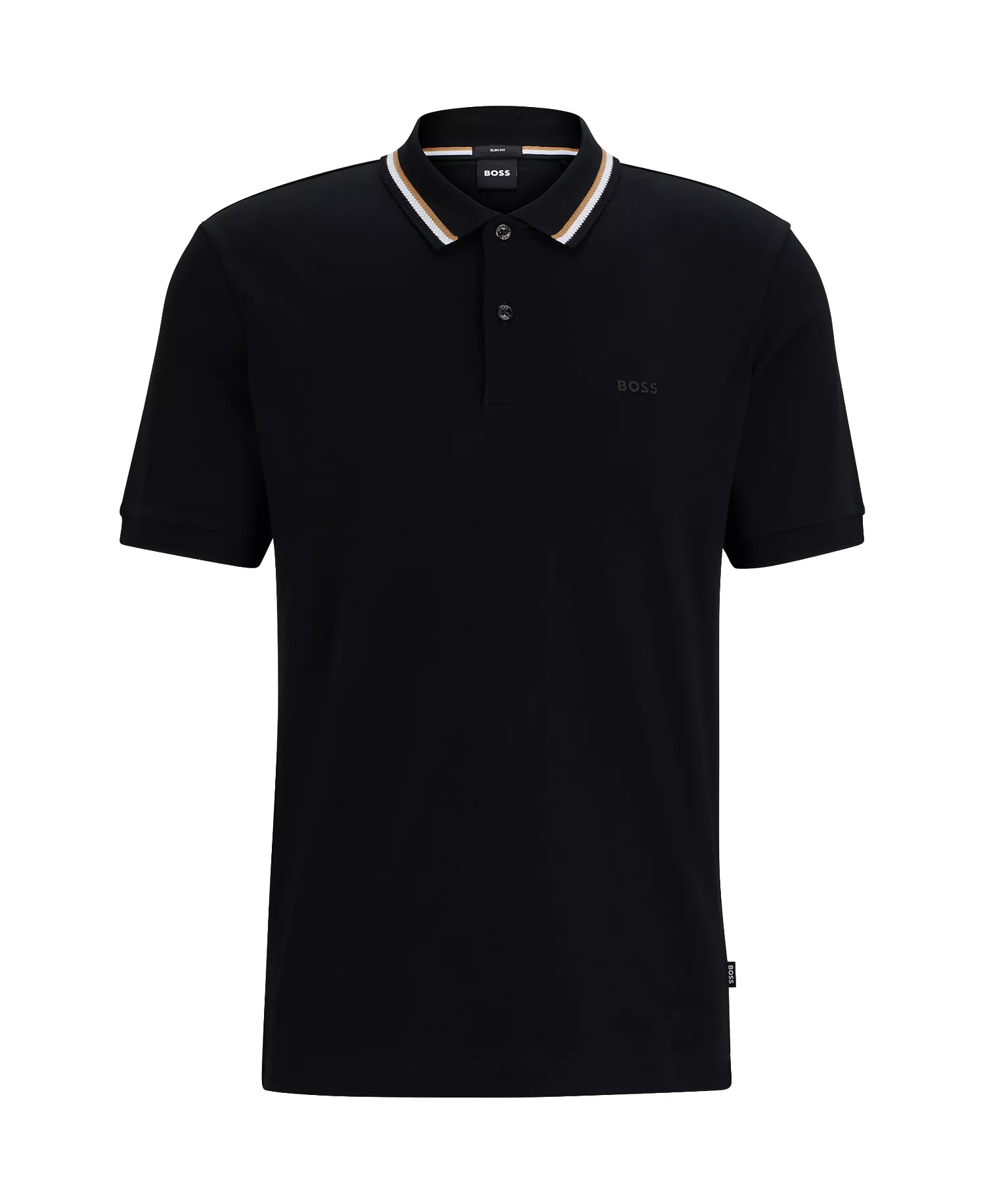 Men's Slim-Fit Striped Collar Polo - Black - 2XL