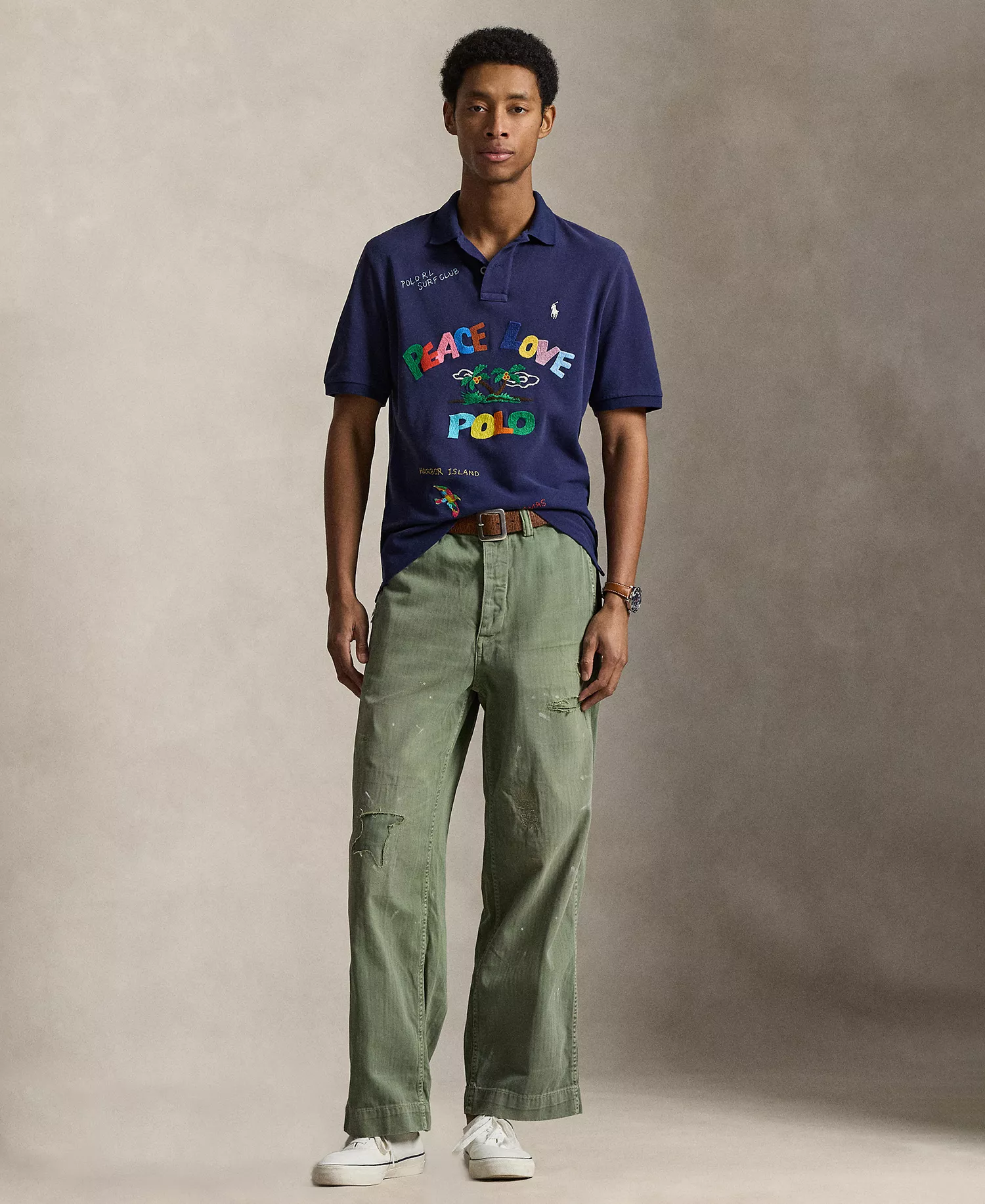 Men's Embroidered Short-Sleeve Polo Shirt - Dark Cobalt - 2XL