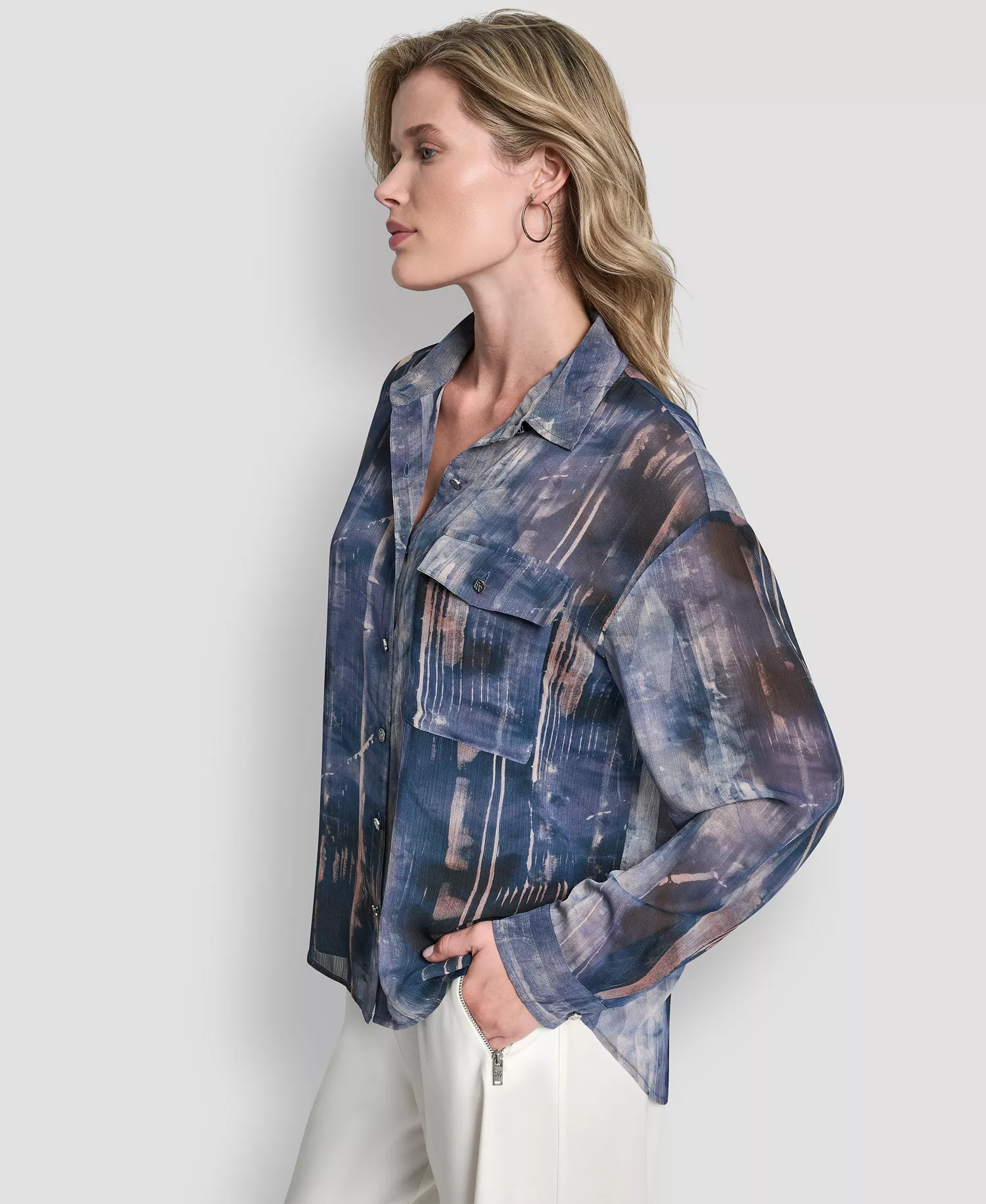 Women's Printed Long Sleeve Shirt - Hudson Lights - L