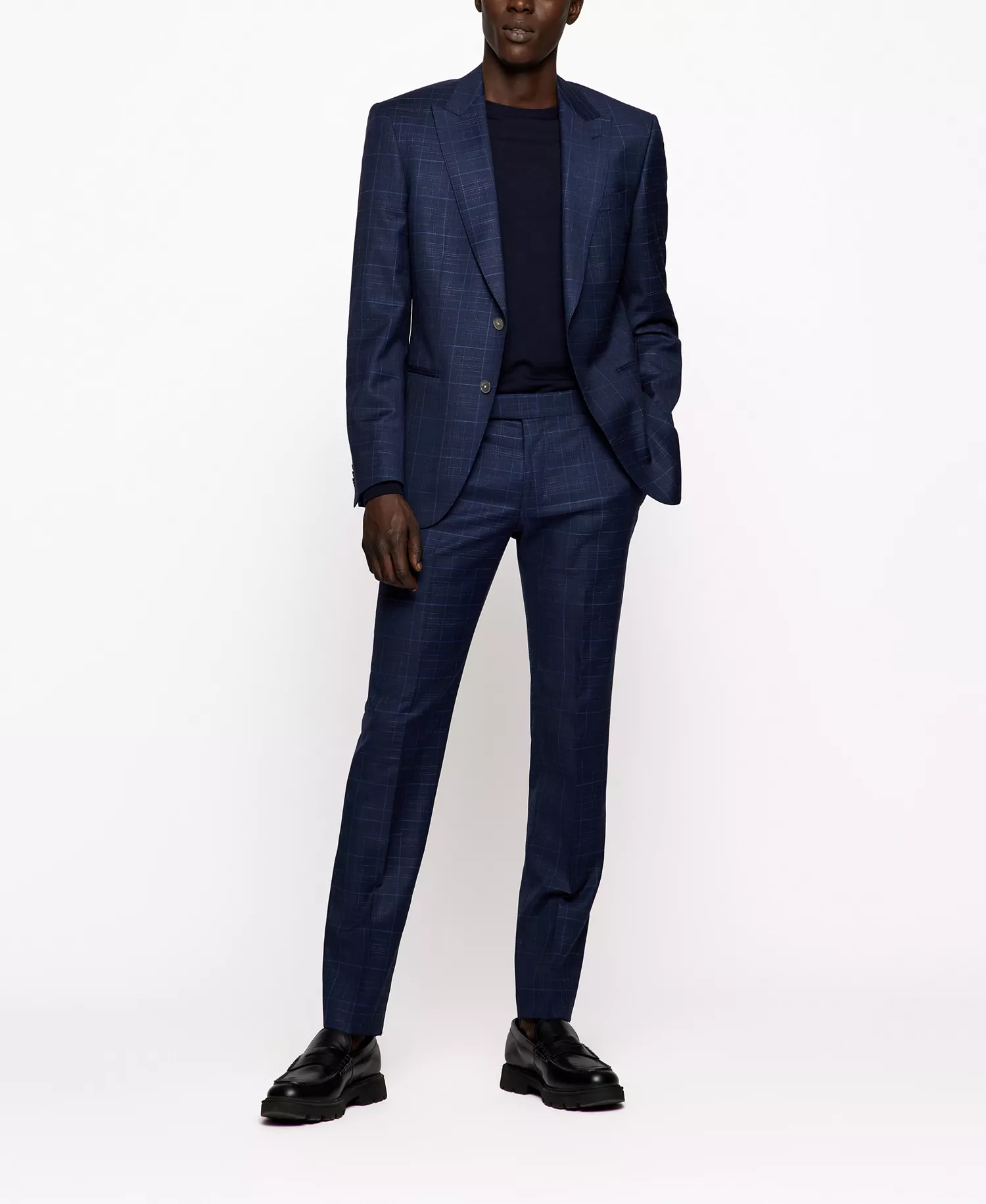 Men's Slim-Fit Merino Wool Sweater - Dark Blue - 2XL