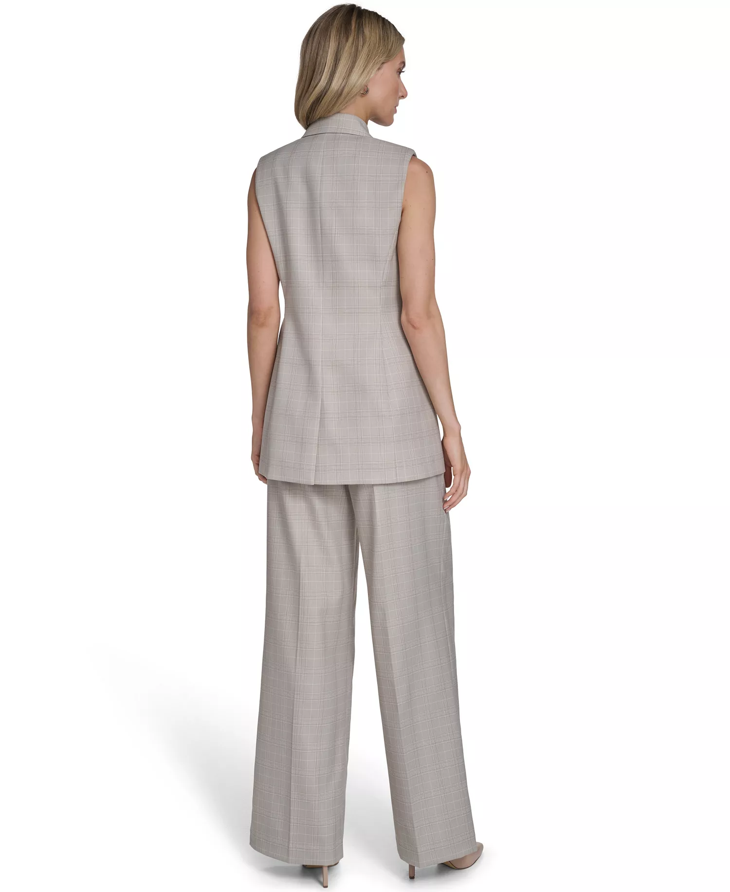 Women's Collared Windowpane Vest Top - Latte Multi - 10