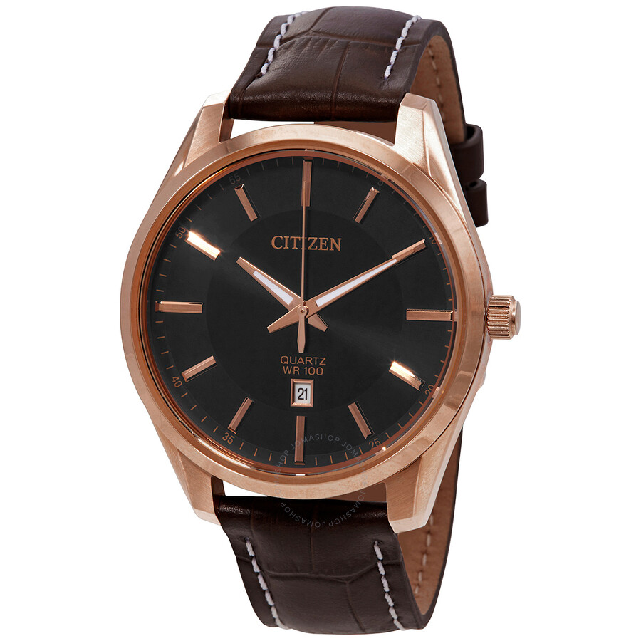 Citizen Quartz Black Dial Brown Leather Ladies Watch