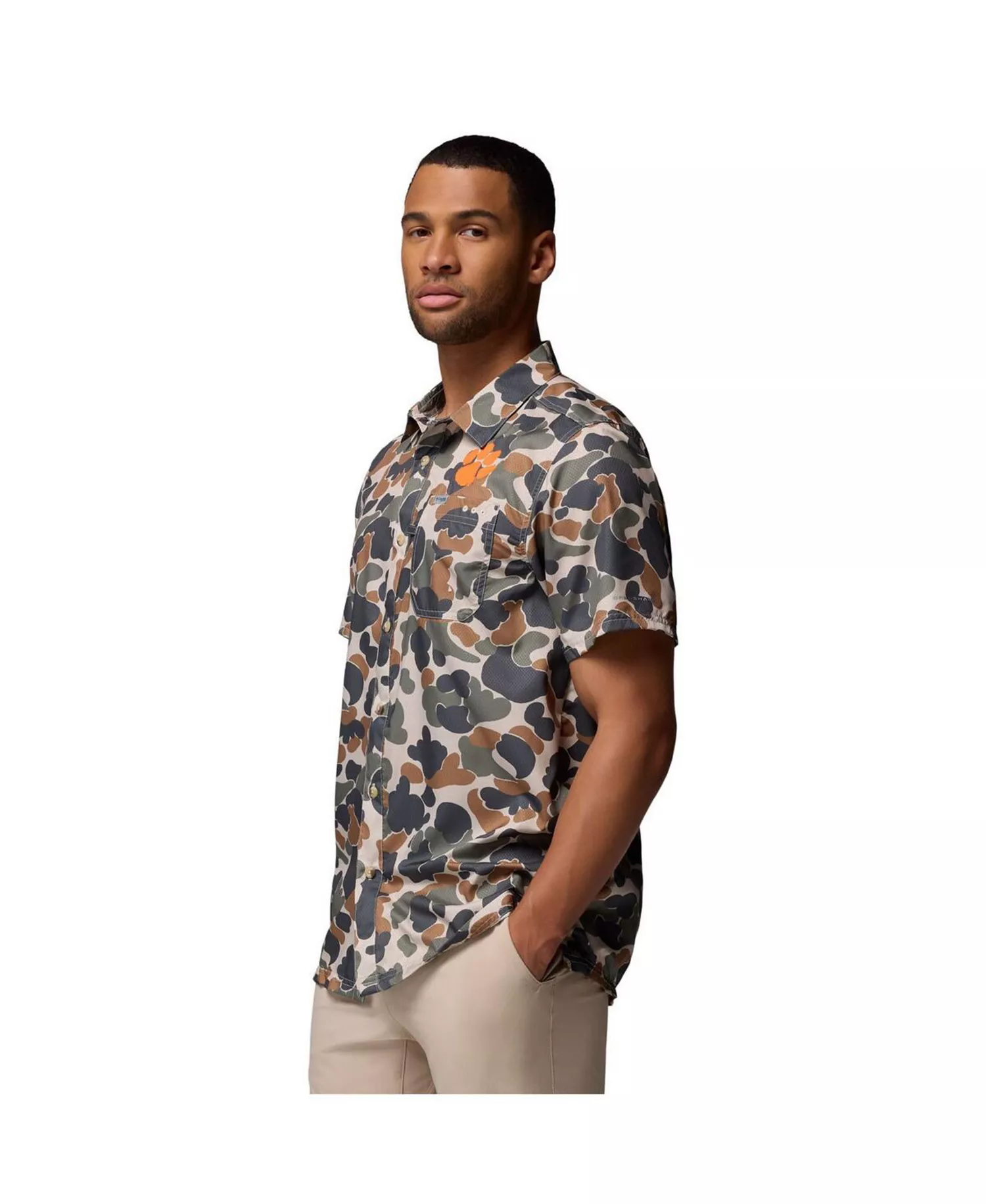 Men's Camo Clemson Tigers Super Slack Tide Omni-Wick Button-Up Shirt - Camo - L