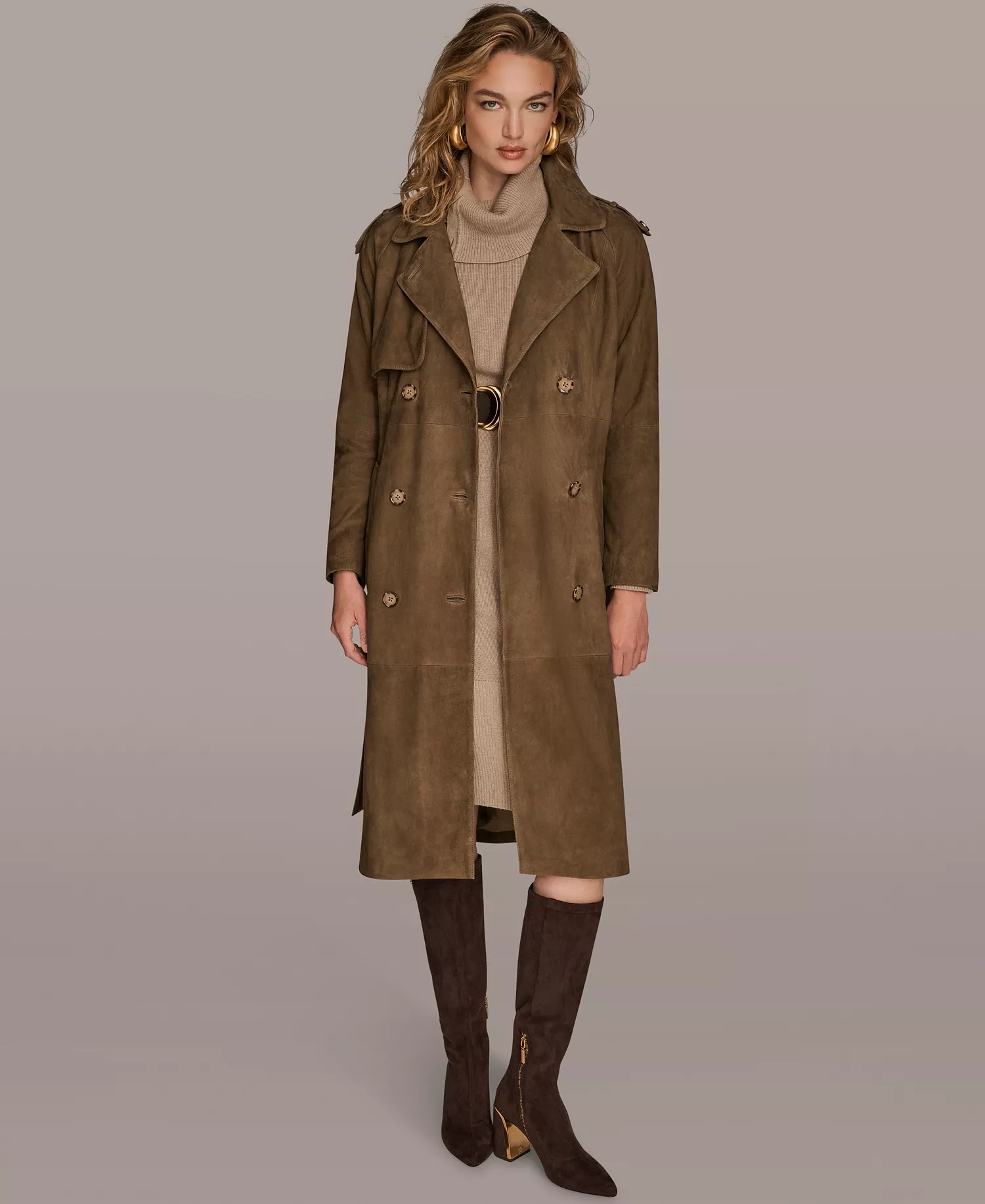 Women's Double Breasted Belted Trench Coat - Brown - M