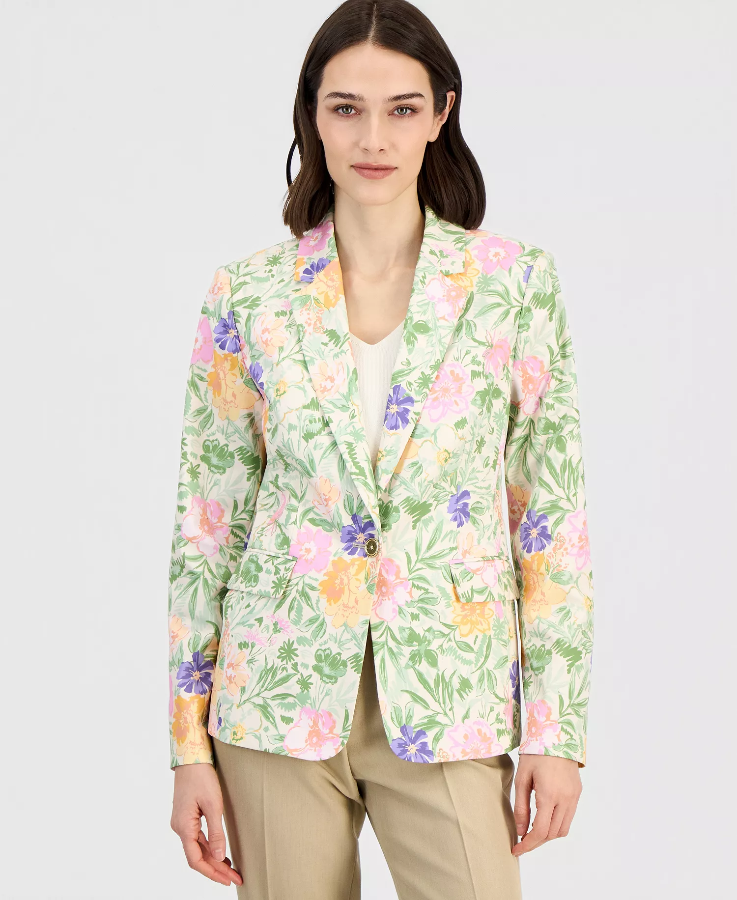 Petite Peak Lapel Collar Jacket - Nude/Moss - 10P