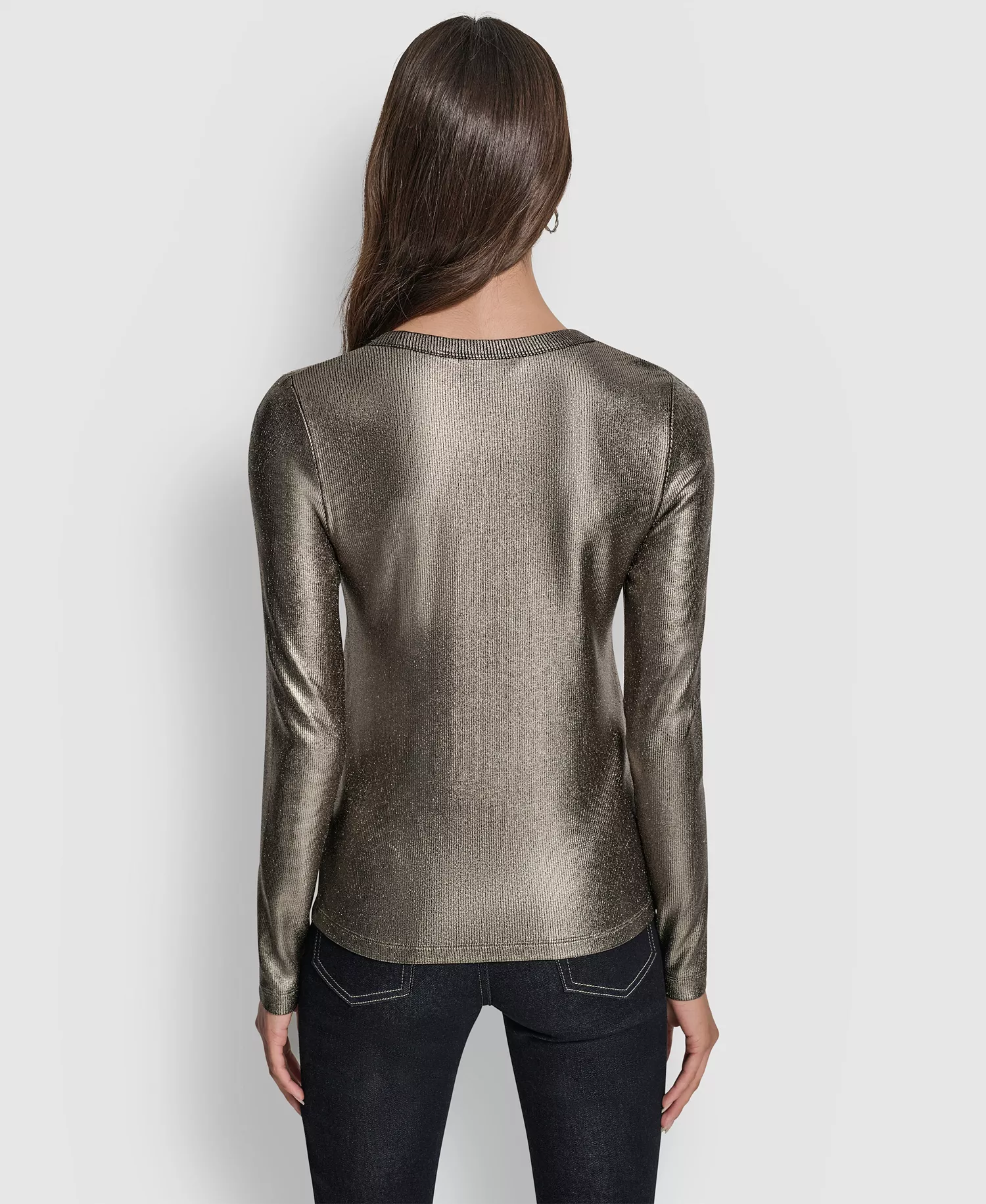 Women's Foil Rib Crewneck Long Sleeve Top - Black/Gunmetal - L