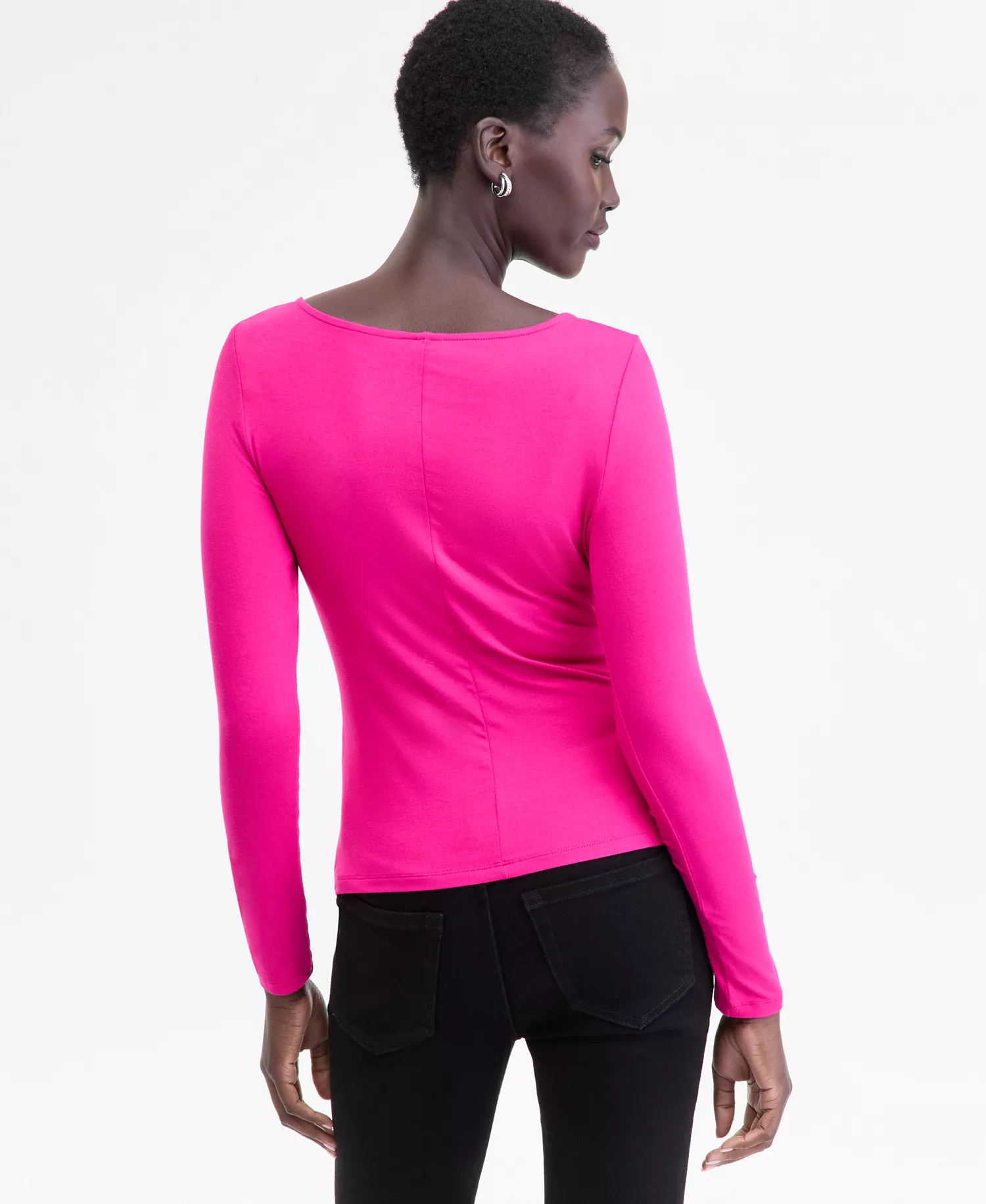 Women's Shirred-Front Long-Sleeve Top, Macy's Exclusive - Bright Fuchsia - L