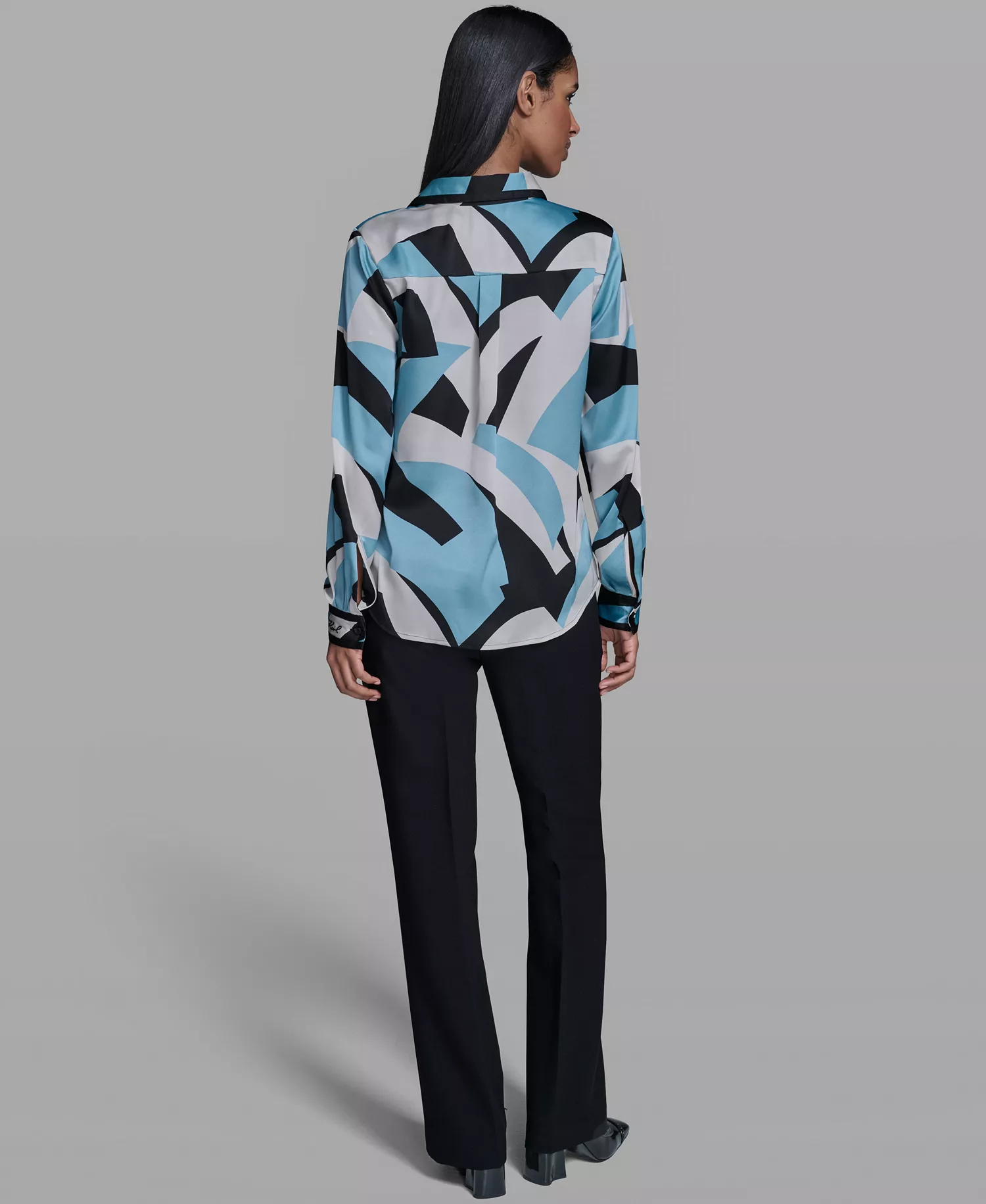 Women's Collared Button-Down Top - Bisque/Aqua Mist Multi - L