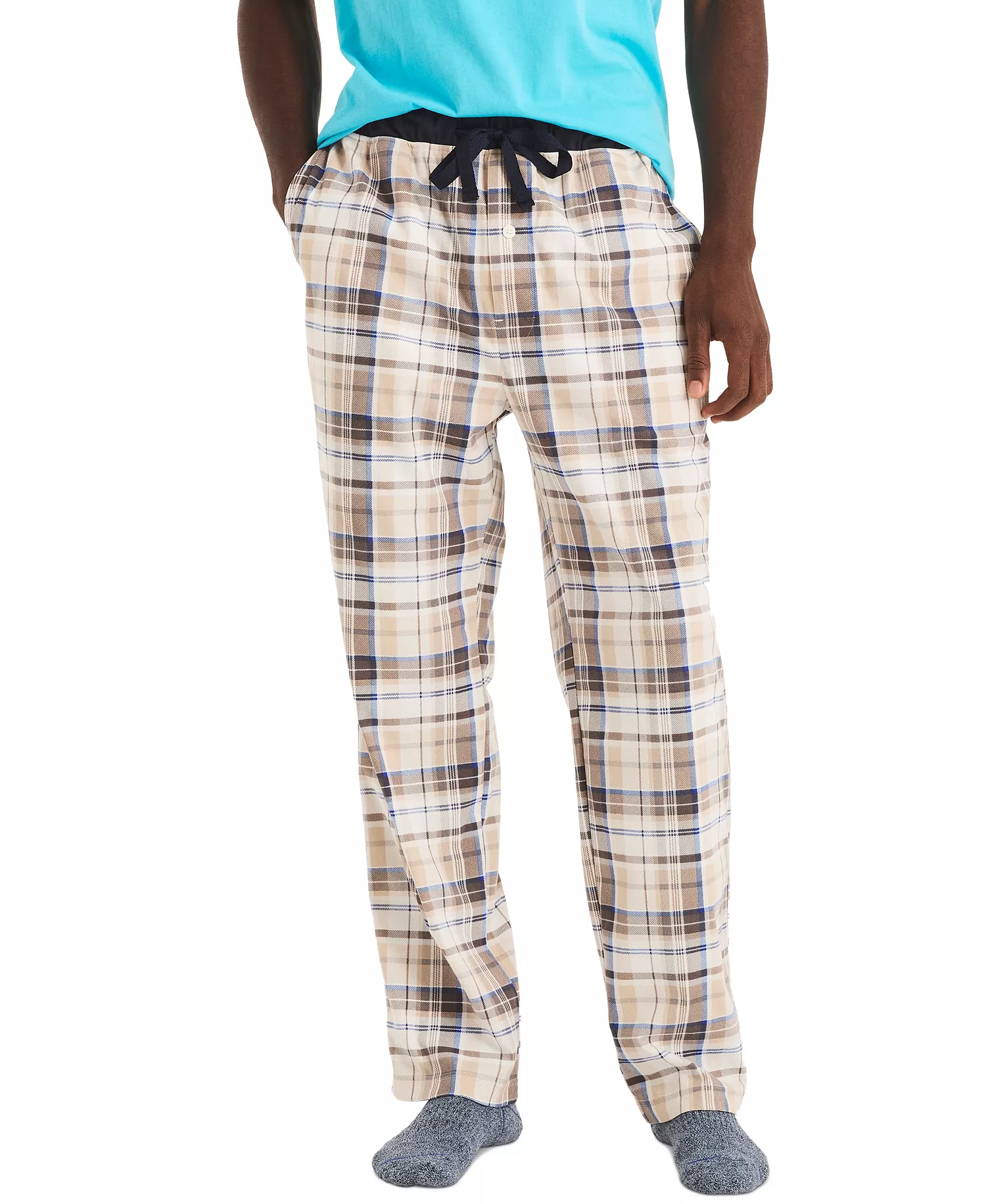 Men's Classic-Fit Plaid Fleece Pajama Pants - Sail White - L