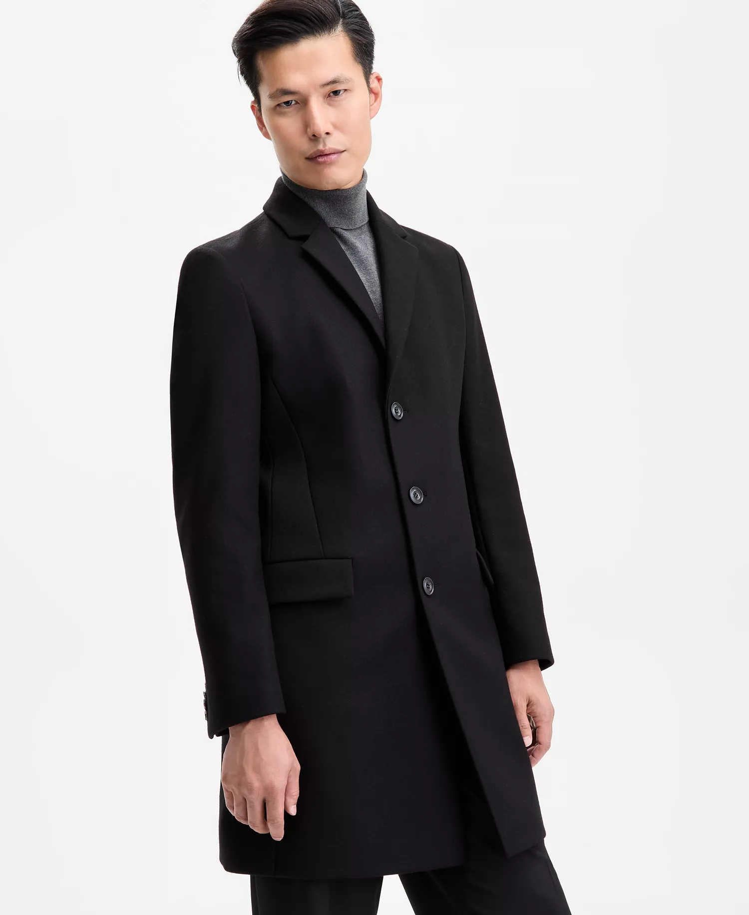 Men's Slim-Fit Wool Cashmere Overcoat - Black - 40L