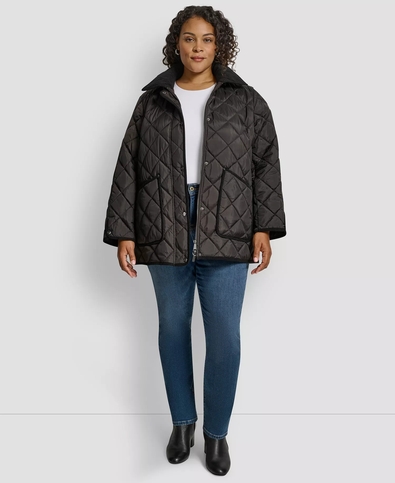 Plus Size Hooded Quilted Coat - Bitter - 0X