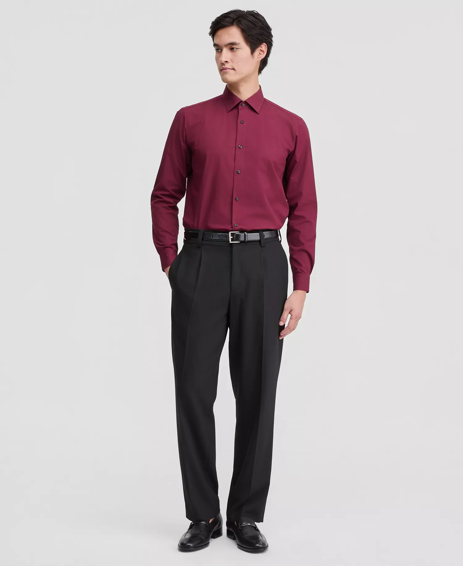 Men's Modern-Fit Solid Poplin Dress Shirt - Burgundy - 14.5