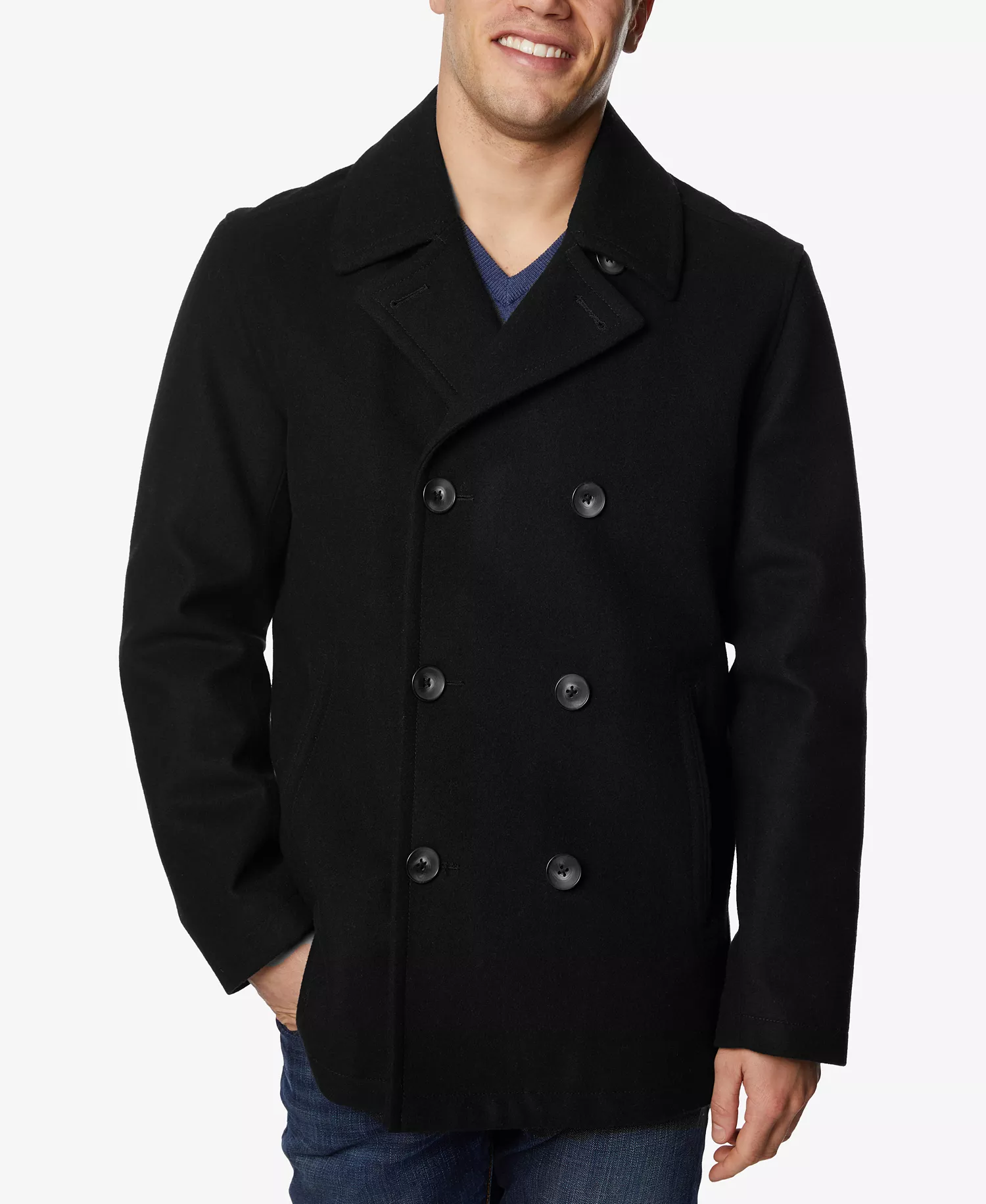 Men's Three-Button Peacoat  - Black - 2XL