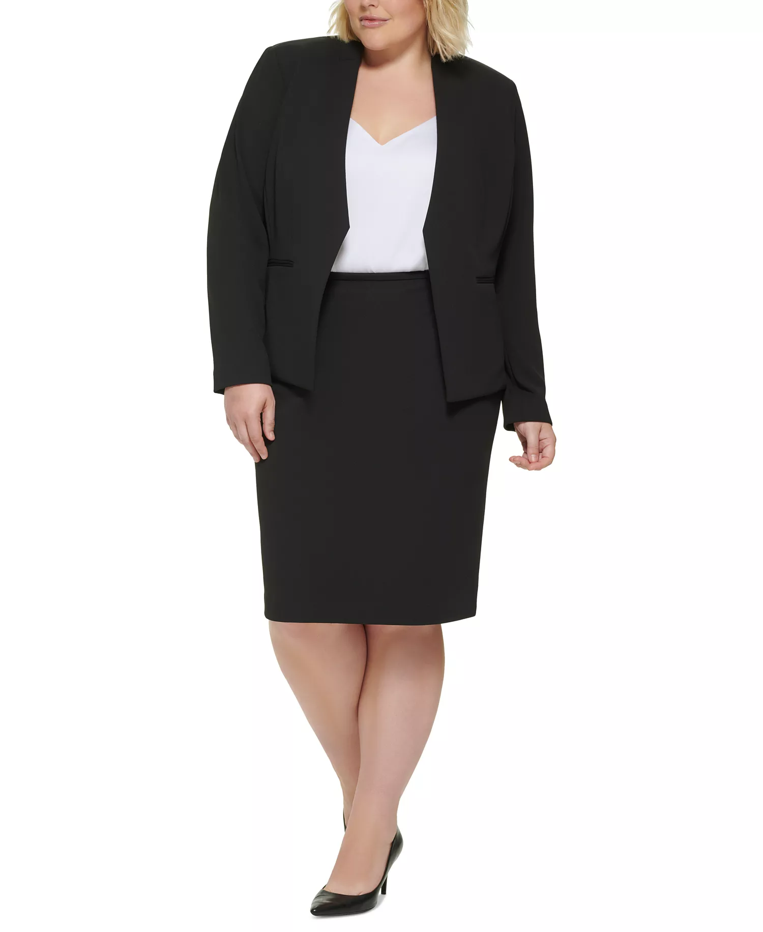 Plus Size Open-Front Soft Crepe Blazer - Black - 14W