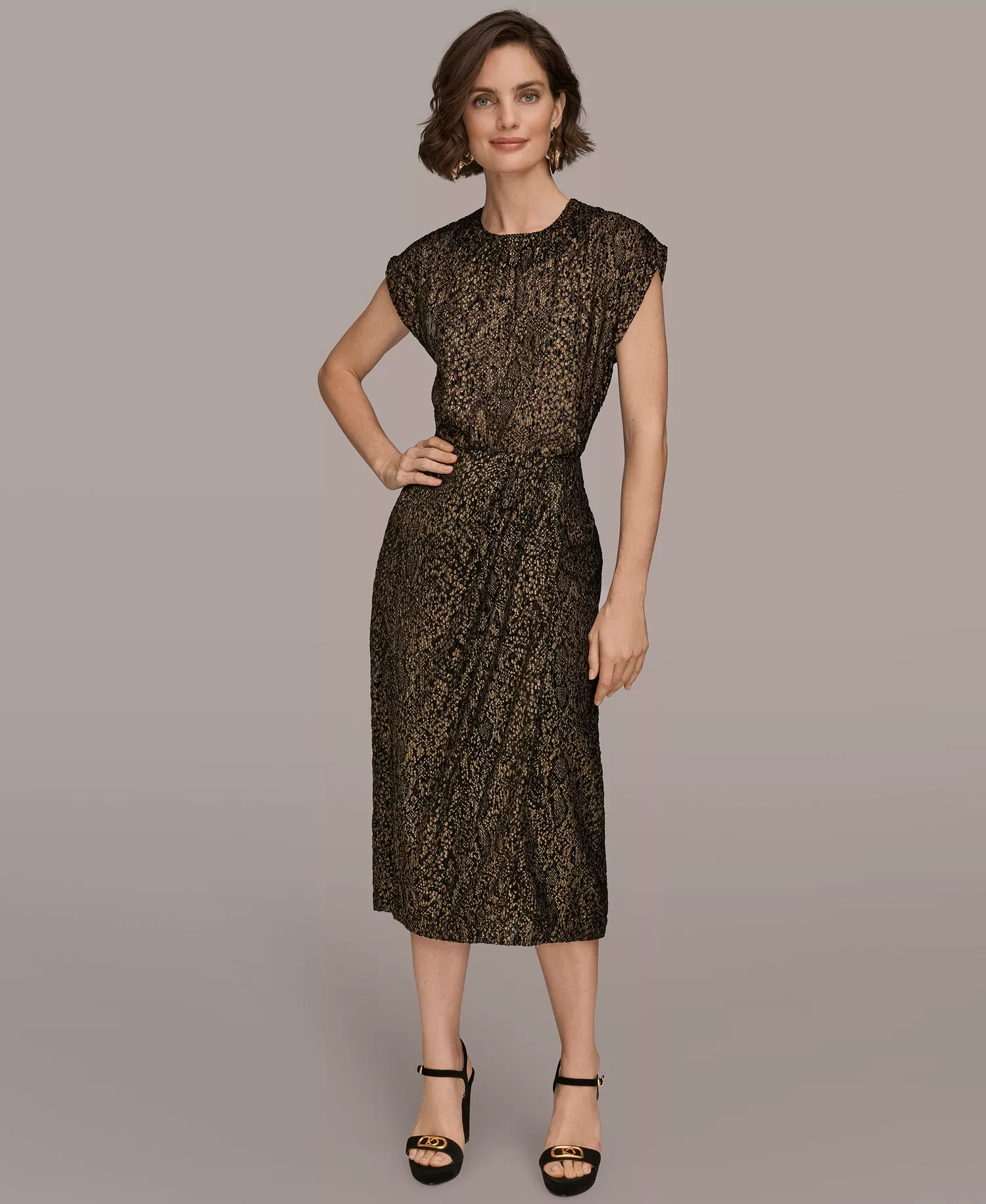 Women’s Faux Wrap Metallic Burnout Skirt - Black/Gold - 10