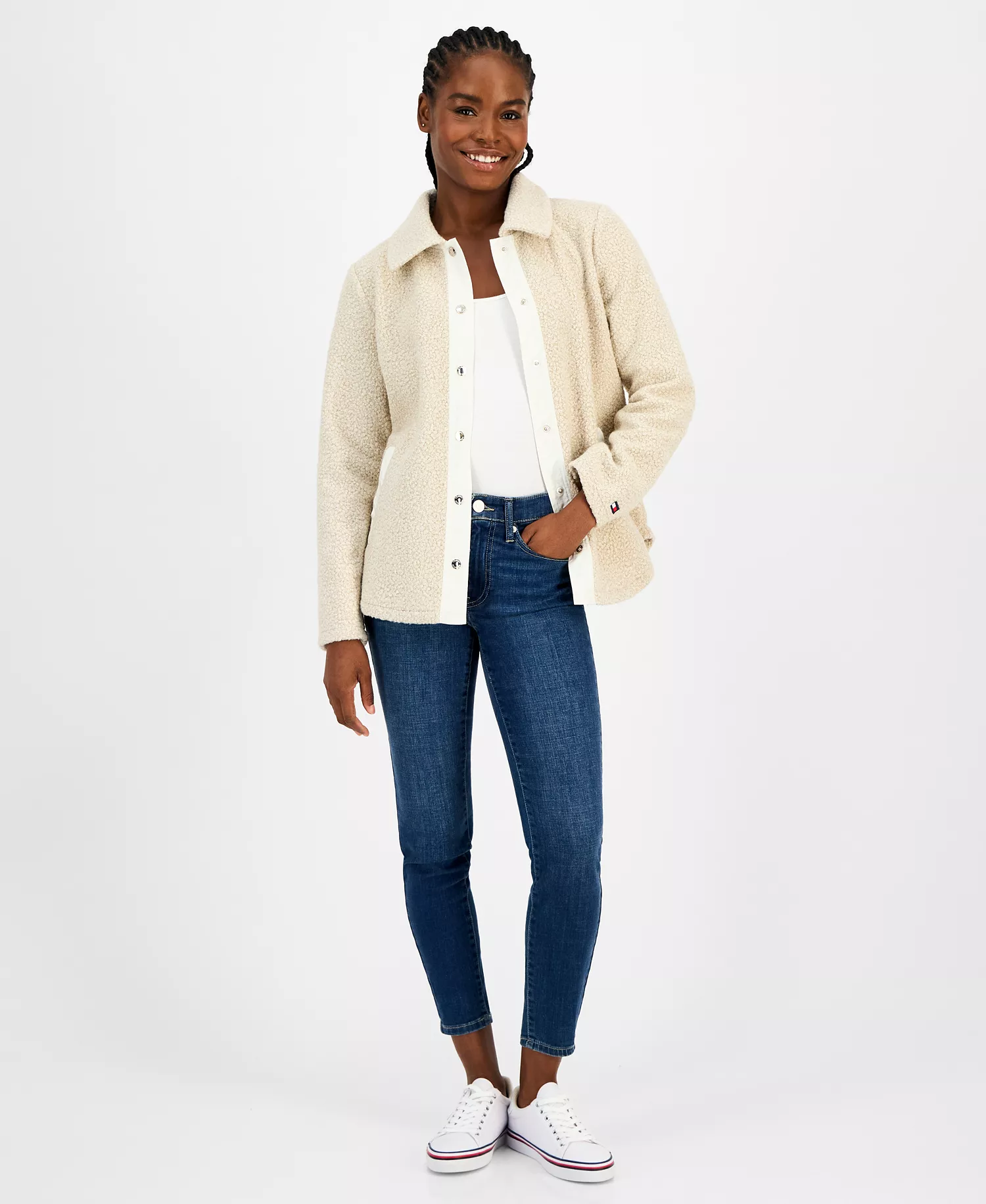 Women's Faux-Sherpa Snap-Front Jacket - Natural - L