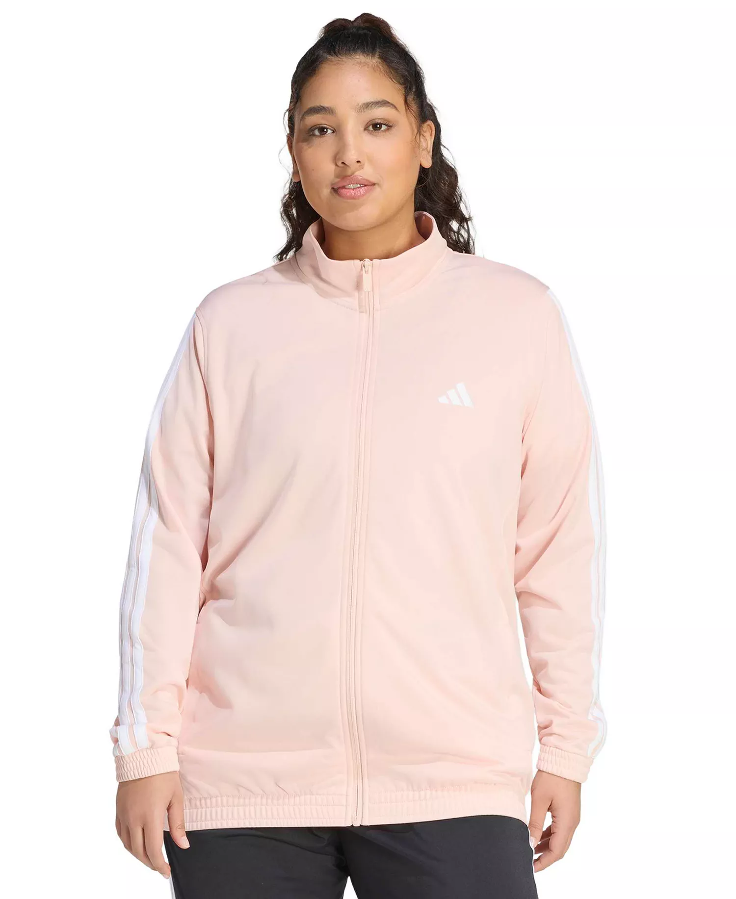 Plus Size Essentials Tricot Three Stripes Track Jacket - Black/Clear Pink - 1X